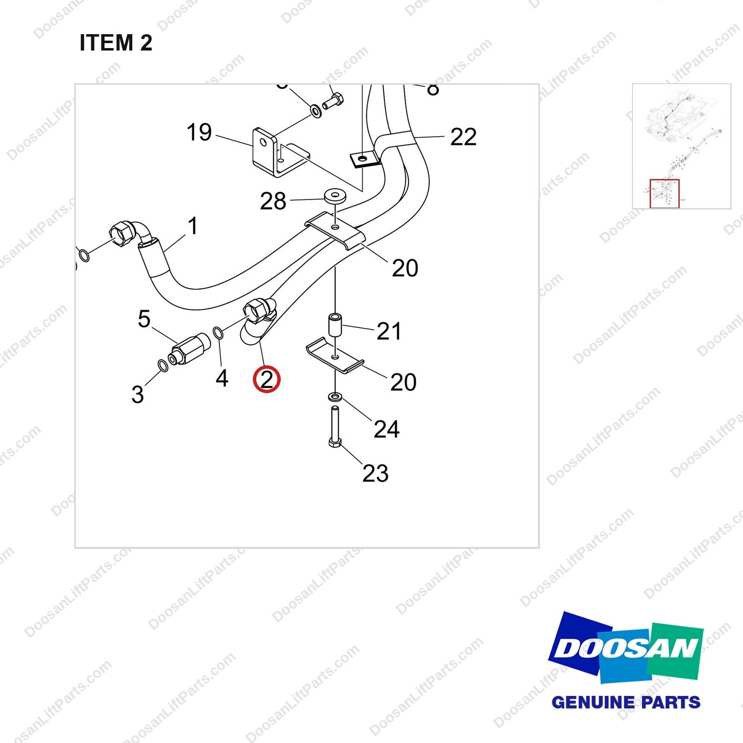 DS20133555 PIPE,STEERING;GROUP,GC45S-9(KUBOTA) - parts diagram, item 2 shown - genuine Doosan / Bobcat forklift part
