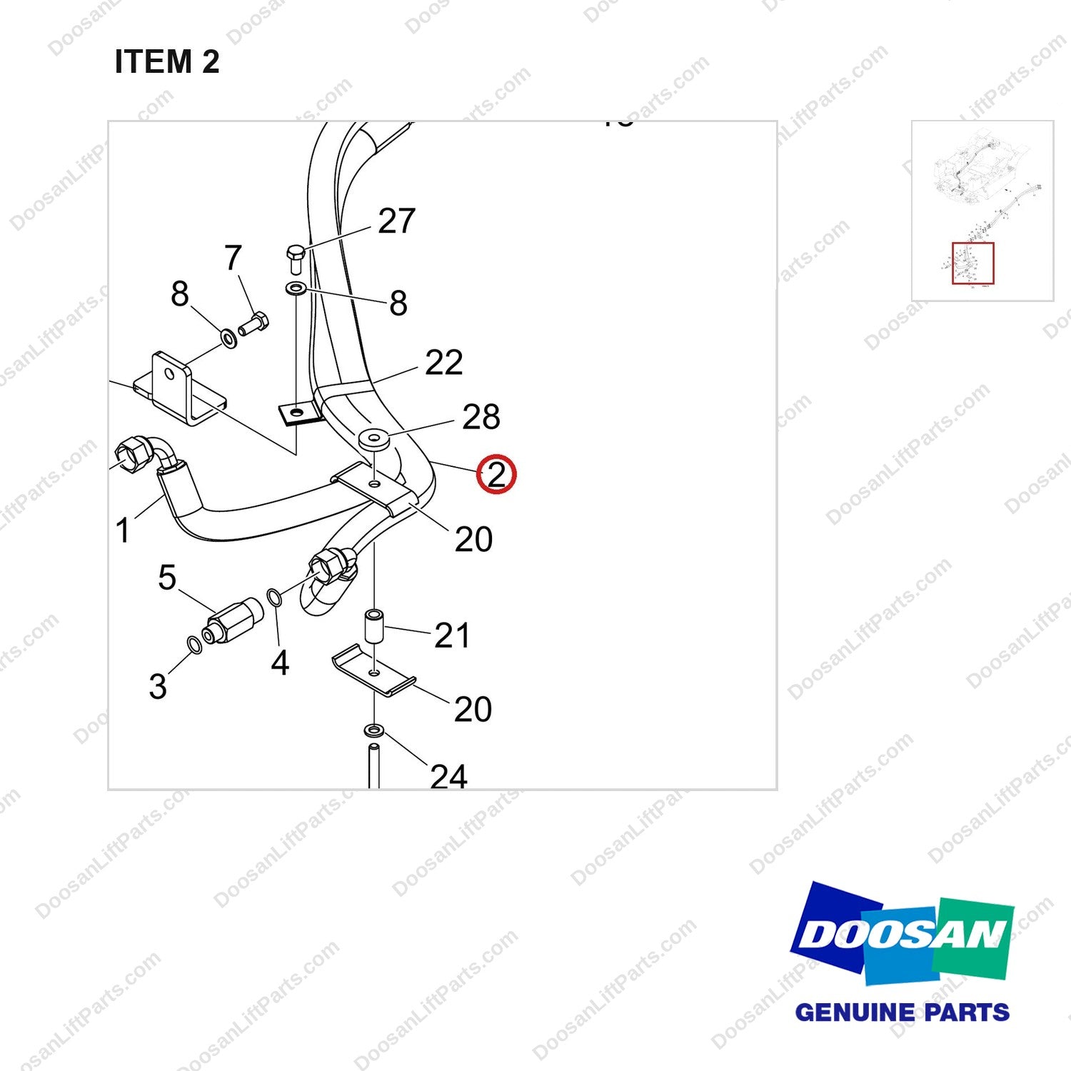 DS20133556 PIPE,STEERING;GC35S-9(KUBOTA) - parts diagram, item 2 shown - genuine Doosan / Bobcat forklift part