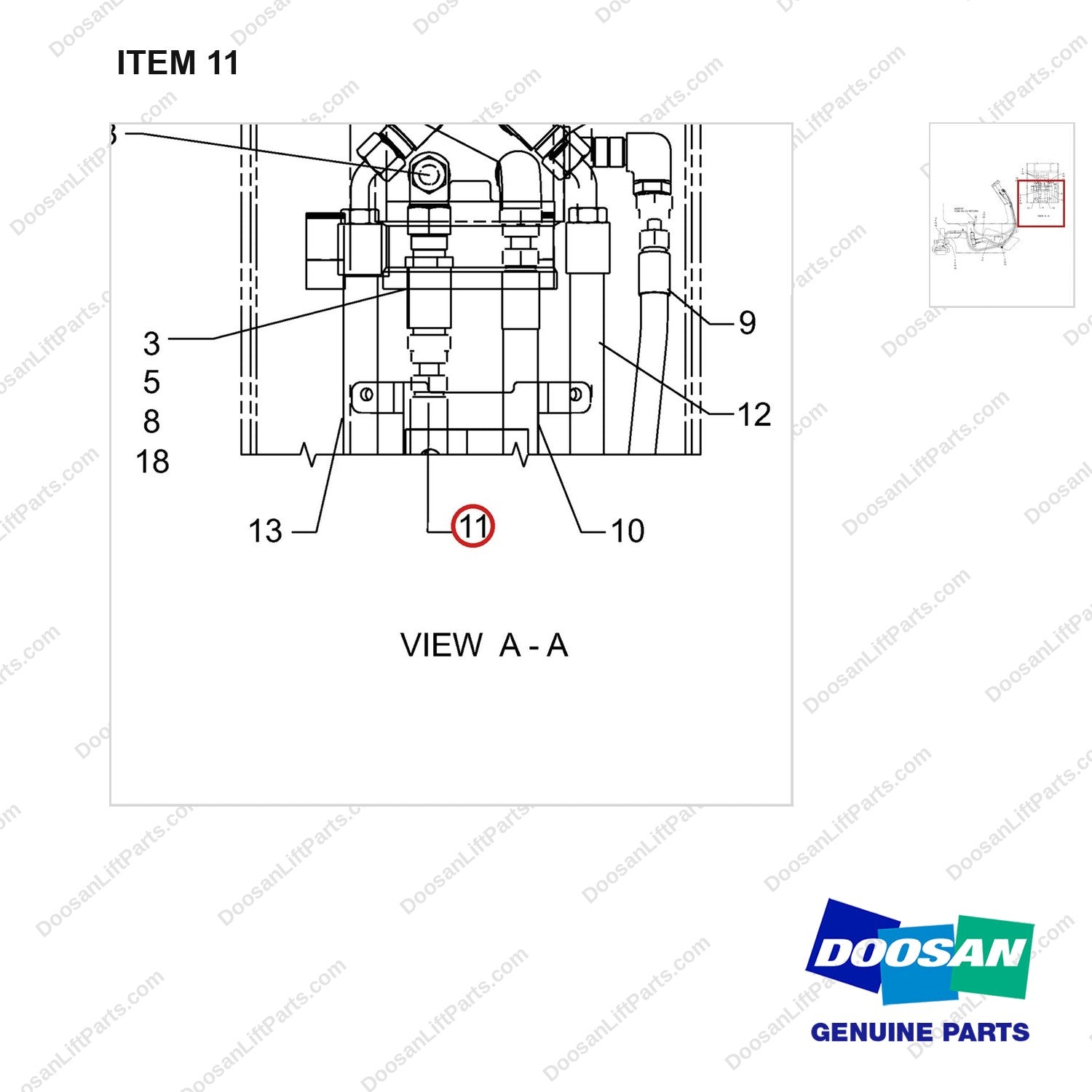 DS2013511 LINES GP-POWER STEERING - parts diagram, item 11 shown - genuine Doosan / Bobcat forklift part