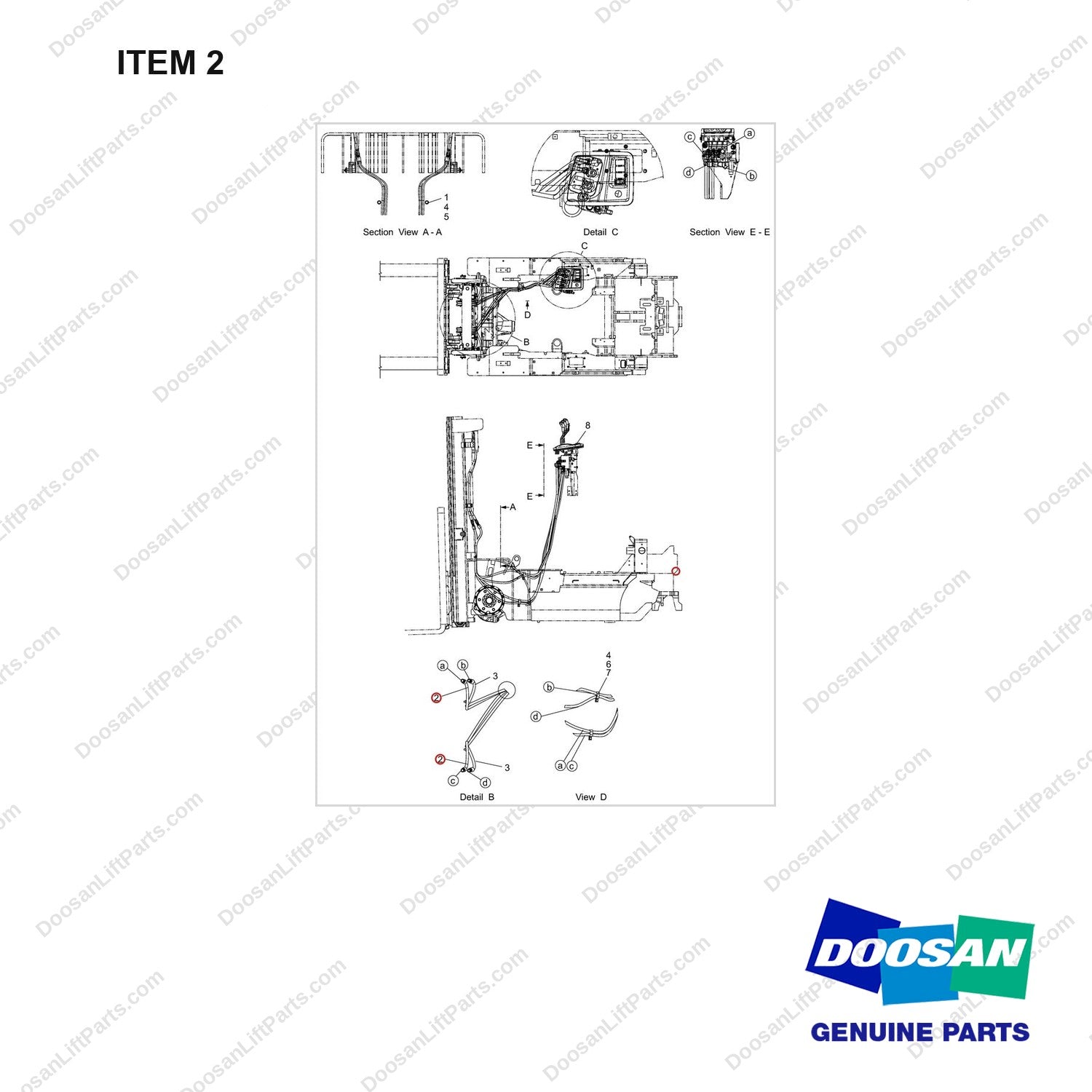 DS2013705 VALVE AR 4SECTION;HROC 850MM - full parts diagram, item 2 marked - genuine Doosan / Bobcat forklift part