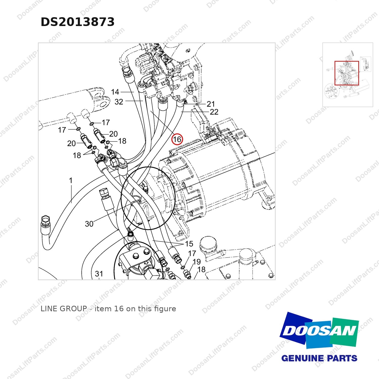 DS2013873 LINE GROUP - parts diagram, item 16 shown - genuine Doosan / Bobcat forklift part