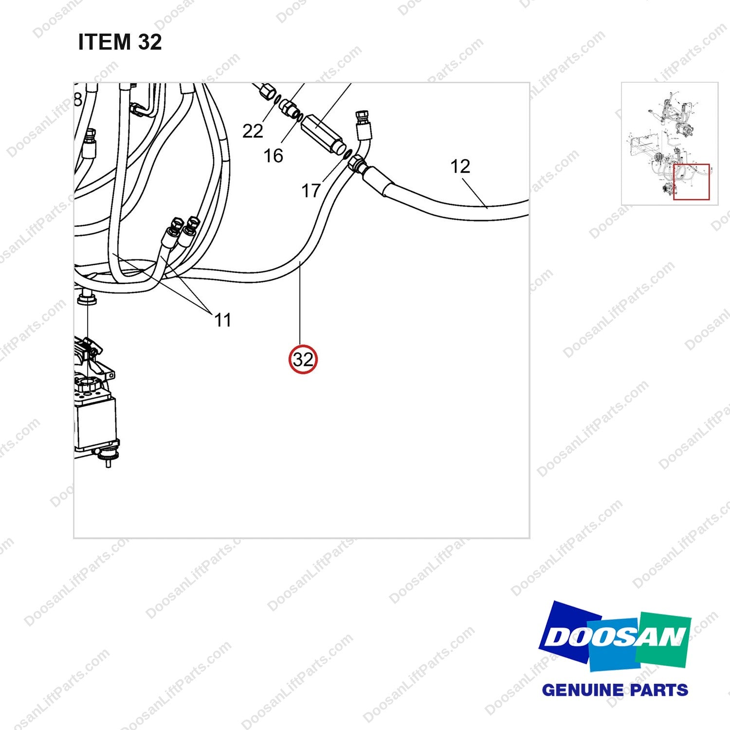DS2017117 Lines Gp-Fingertip-3 Way - parts diagram, item 32 shown - genuine Doosan / Bobcat forklift part