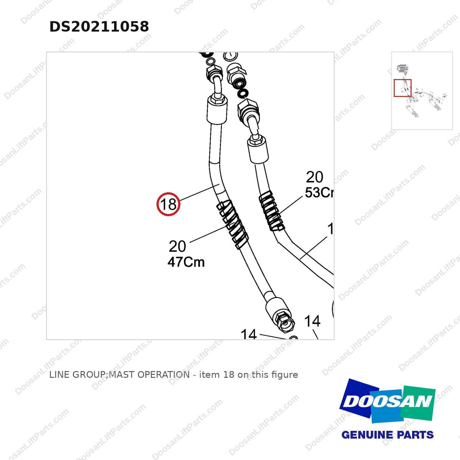 DS20211058 LINE GROUP;MAST OPERATION - parts diagram, item 18 shown - genuine Doosan / Bobcat forklift part
