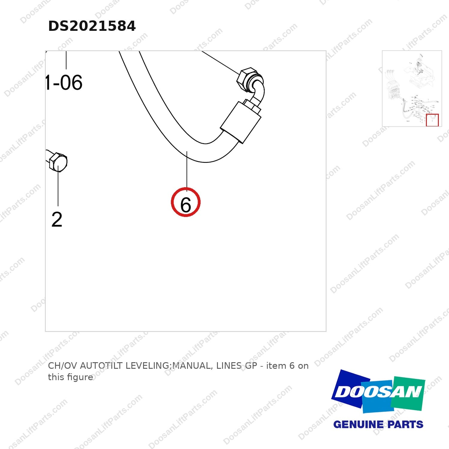 DS2021584 CH/OV AUTOTILT LEVELING;MANUAL, LINES GP - parts diagram, item 6 shown - genuine Doosan / Bobcat forklift part