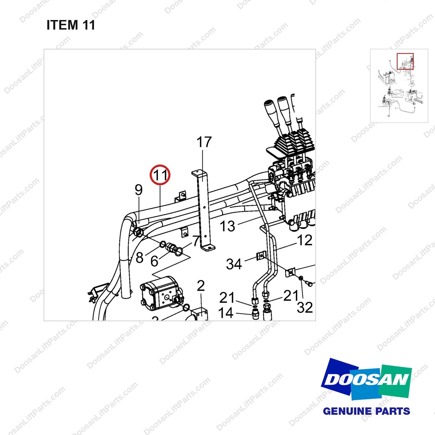 DS2022025 Lines Gp-Mast Operating - parts diagram, item 11 shown - genuine Doosan / Bobcat forklift part
