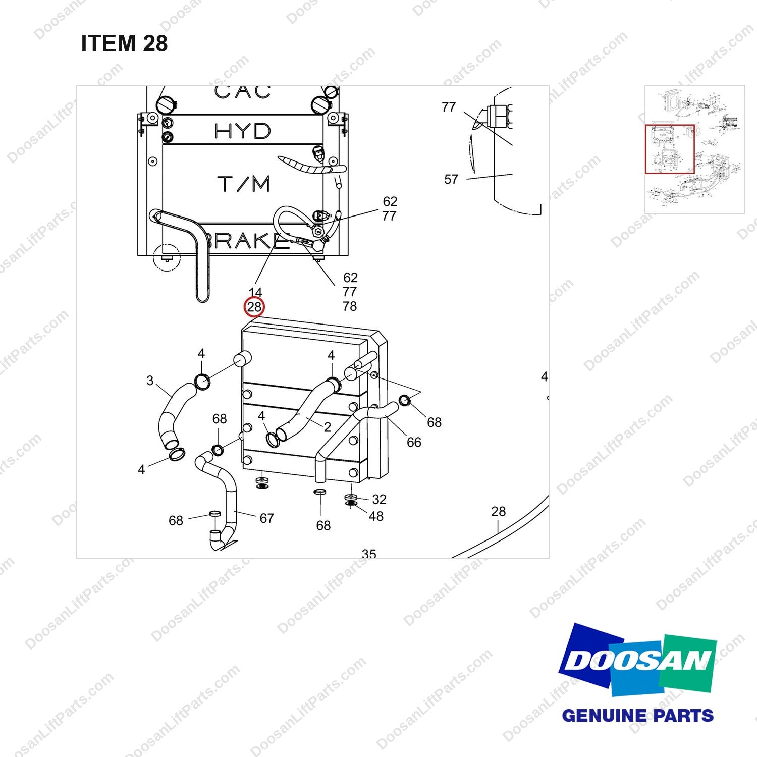 DS2022046 Lines Gp-Fuel & Cooler-OCD Type Brake - parts diagram, item 28 shown - genuine Doosan / Bobcat forklift part