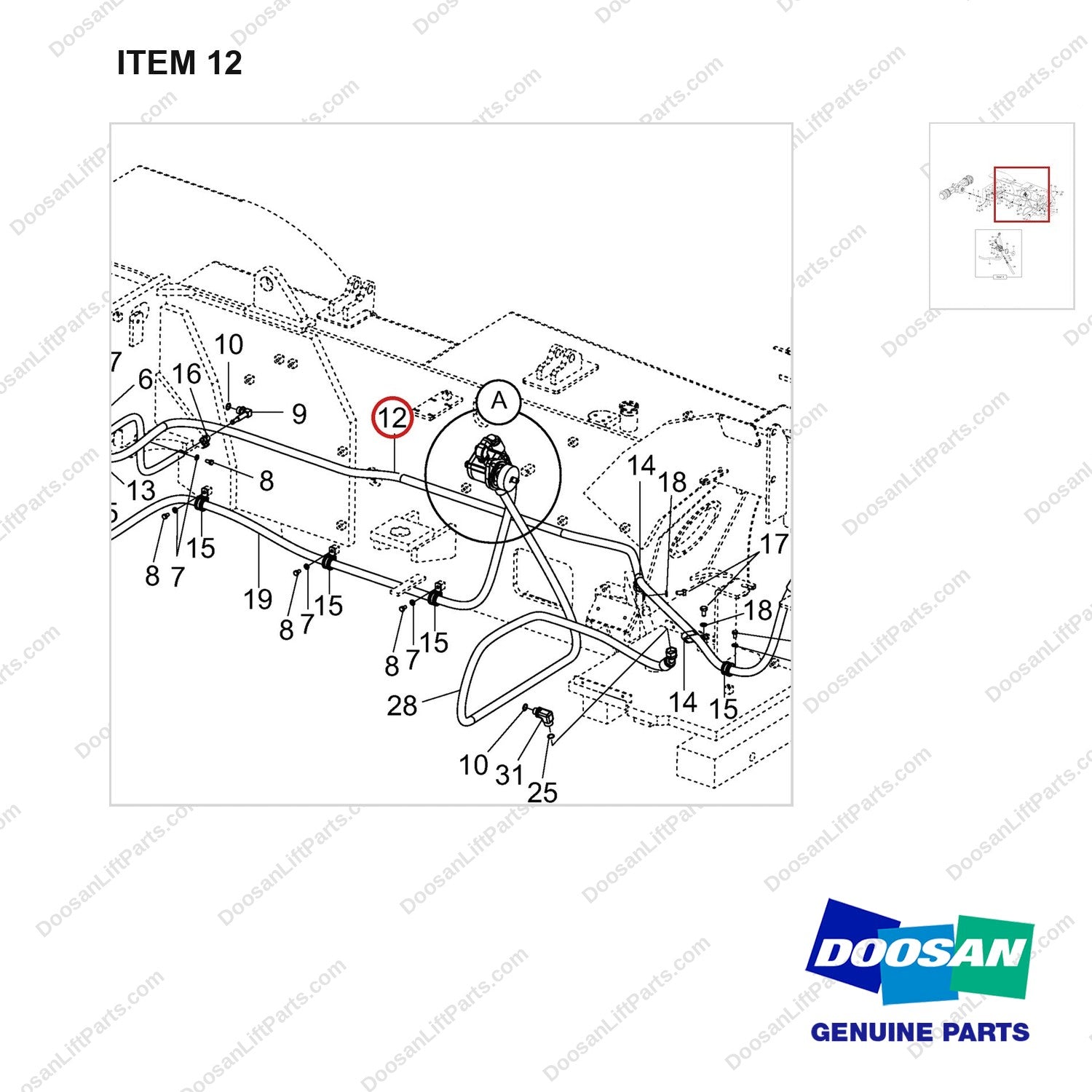 DS2022056 LINE GROUP;ODB COOLING,8TON,T4 - parts diagram, item 12 shown - genuine Doosan / Bobcat forklift part