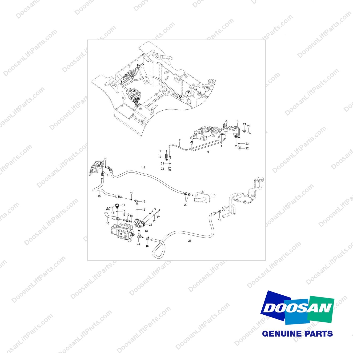 DS2028019 Lines Gp Brake - full parts diagram - genuine Doosan / Bobcat forklift part