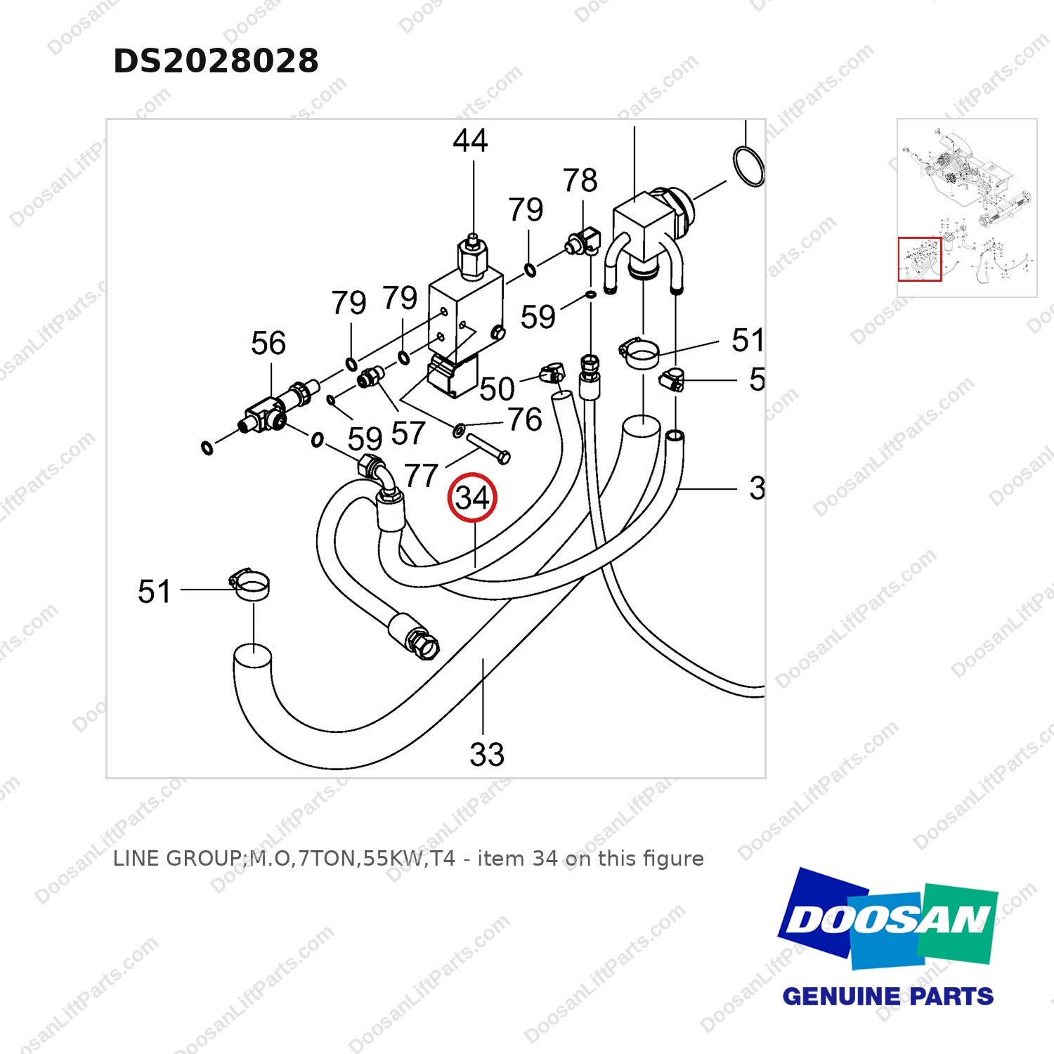 DS2028028 LINE GROUP;M.O,7TON,55KW,T4 - parts diagram, item 34 shown - genuine Doosan / Bobcat forklift part