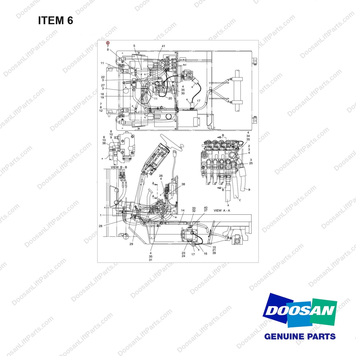 DS2029036 LINES GP-MAST OPERATING - full parts diagram, item 6 marked - genuine Doosan / Bobcat forklift part