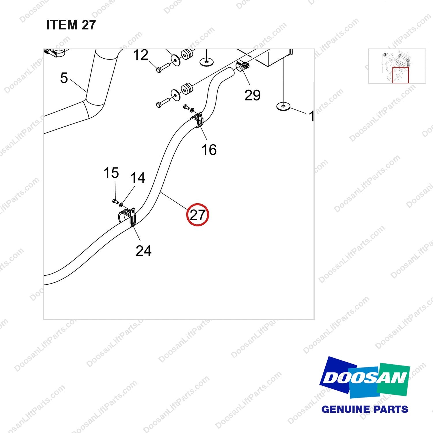 DS2032001 LINES GP-COOLER;ADDITIONAL T/M OIL COOLE - parts diagram, item 27 shown - genuine Doosan / Bobcat forklift part