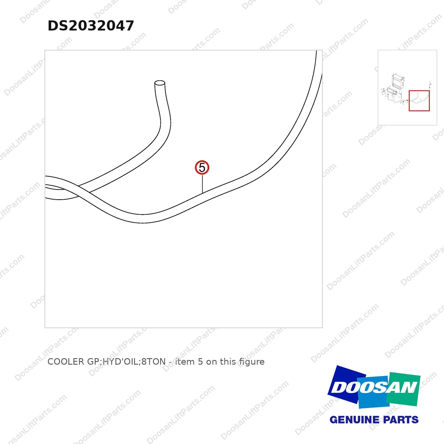 DS2032047 COOLER GP;HYD'OIL;8TON - parts diagram, item 5 shown - genuine Doosan / Bobcat forklift part