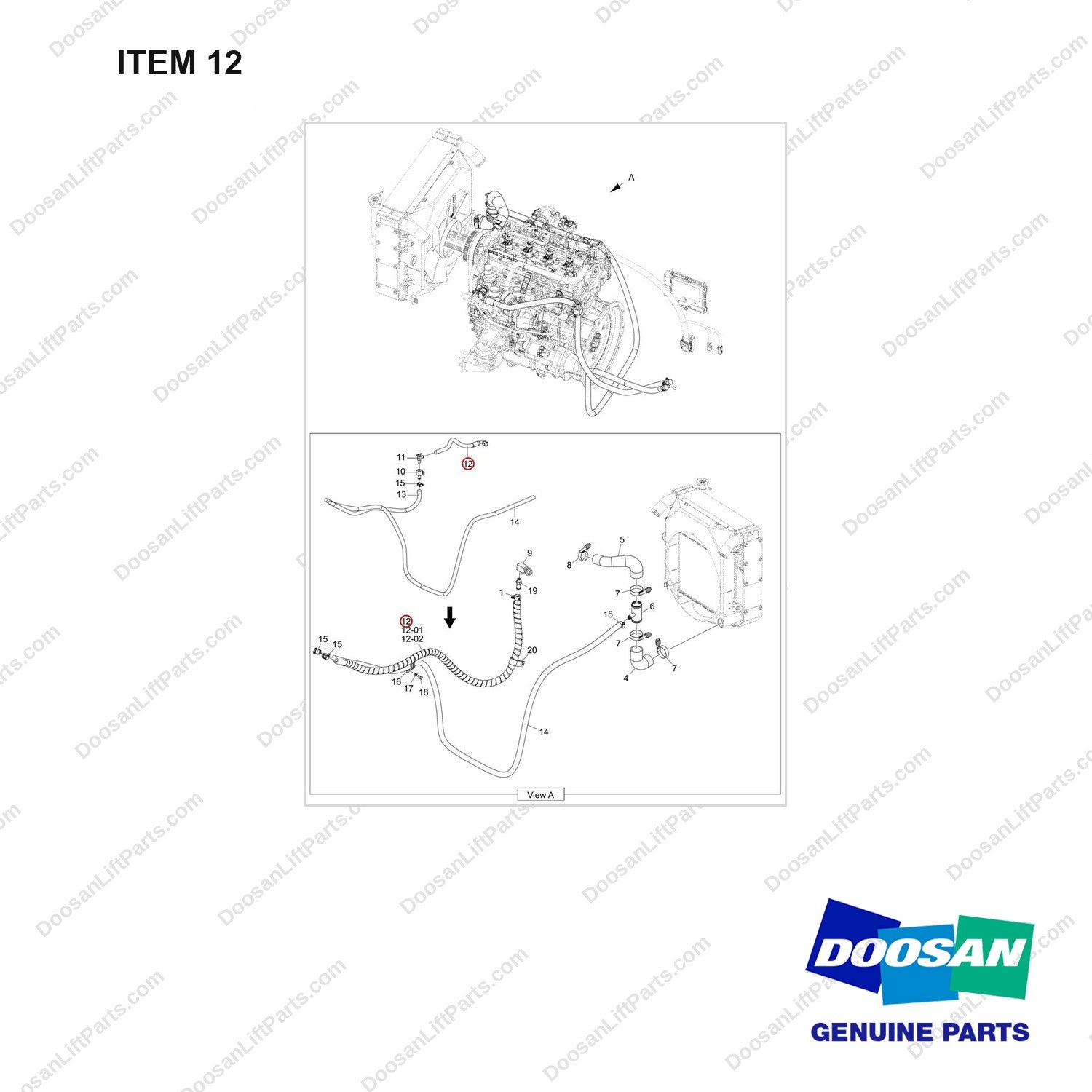 DS2037047 HEATER;INHOUSE ASSY - full parts diagram, item 12 marked - genuine Doosan / Bobcat forklift part