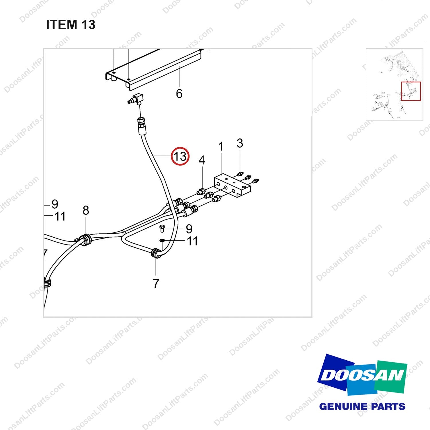 DS20531351 CH/OV AR;REMOTE GREASE FRONT, DV180S - parts diagram, item 13 shown - genuine Doosan / Bobcat forklift part