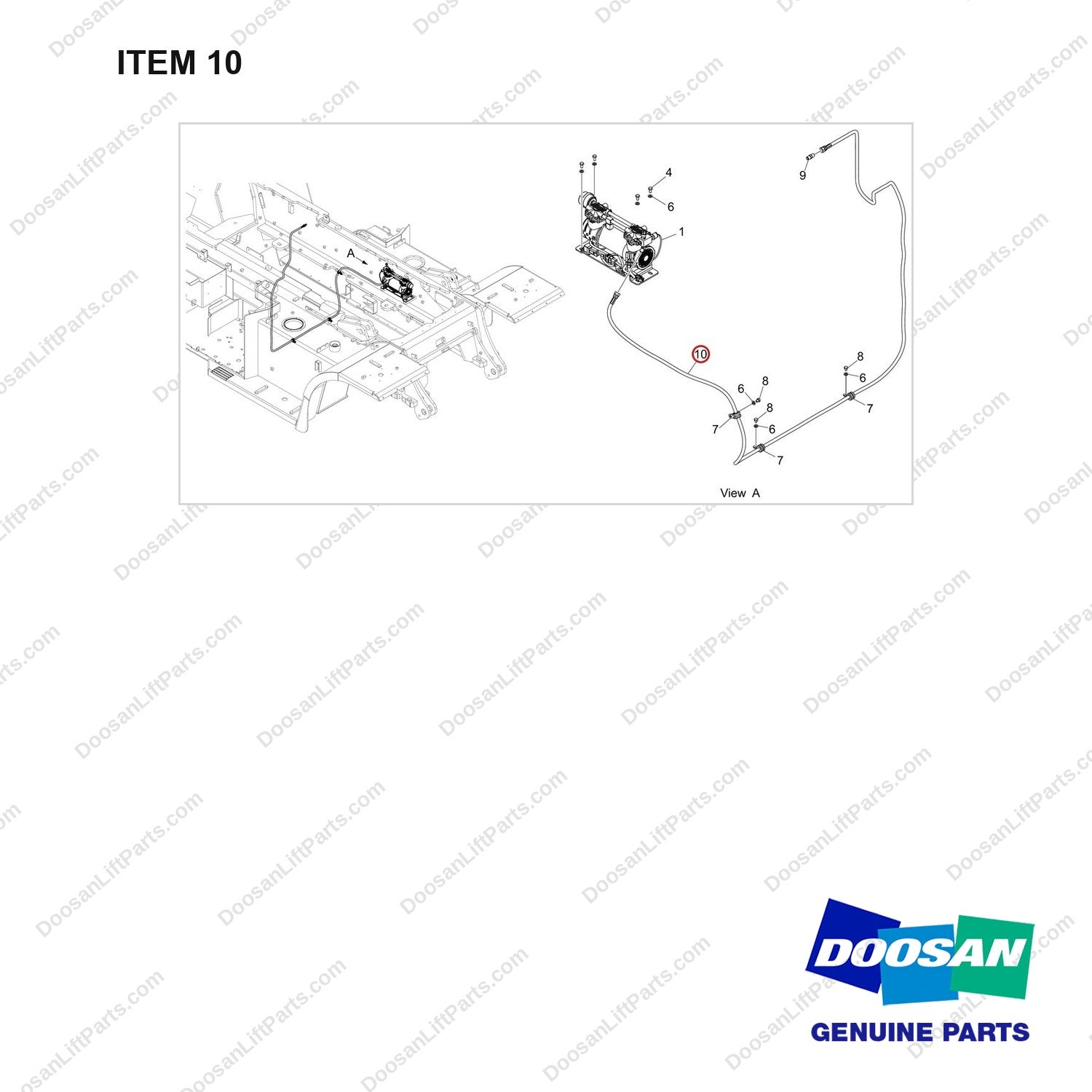 DS2155020 AIR COMPRESSOR GROUP;TANK-LESS - full parts diagram, item 10 marked - genuine Doosan / Bobcat forklift part