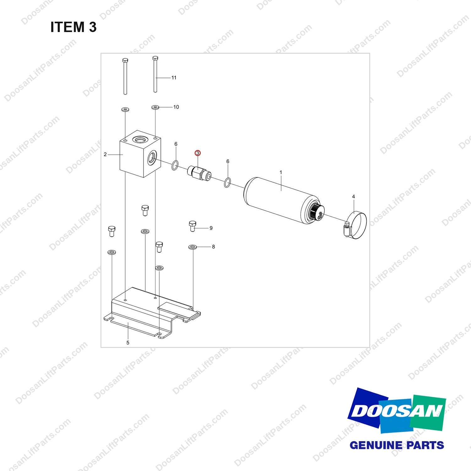 DS2231027 ACCUMULATOR - full parts diagram, item 3 marked - genuine Doosan / Bobcat forklift part