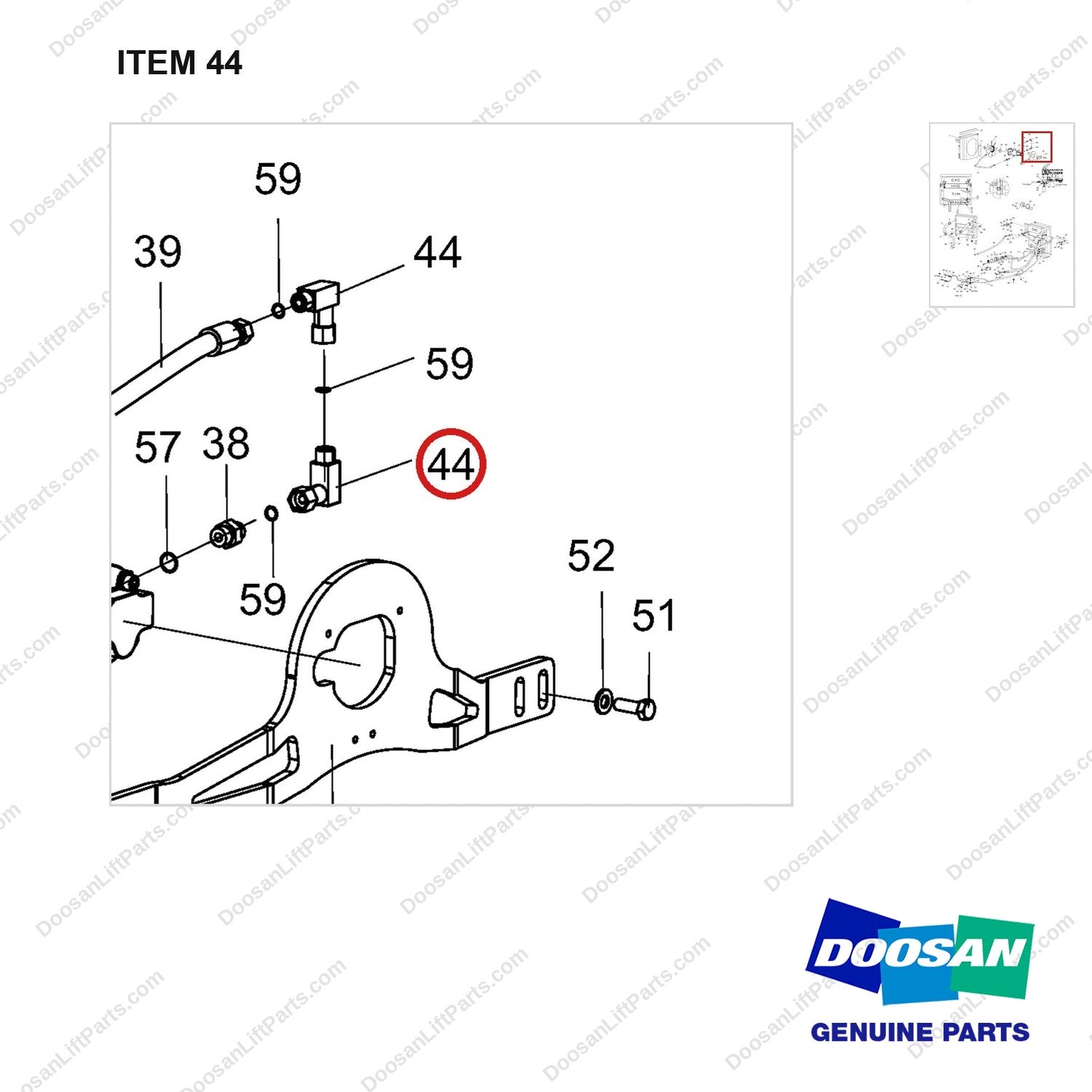DS2291016 Lines Gp-Fuel & Cooler-OCD Type Brake - parts diagram, item 44 shown - genuine Doosan / Bobcat forklift part