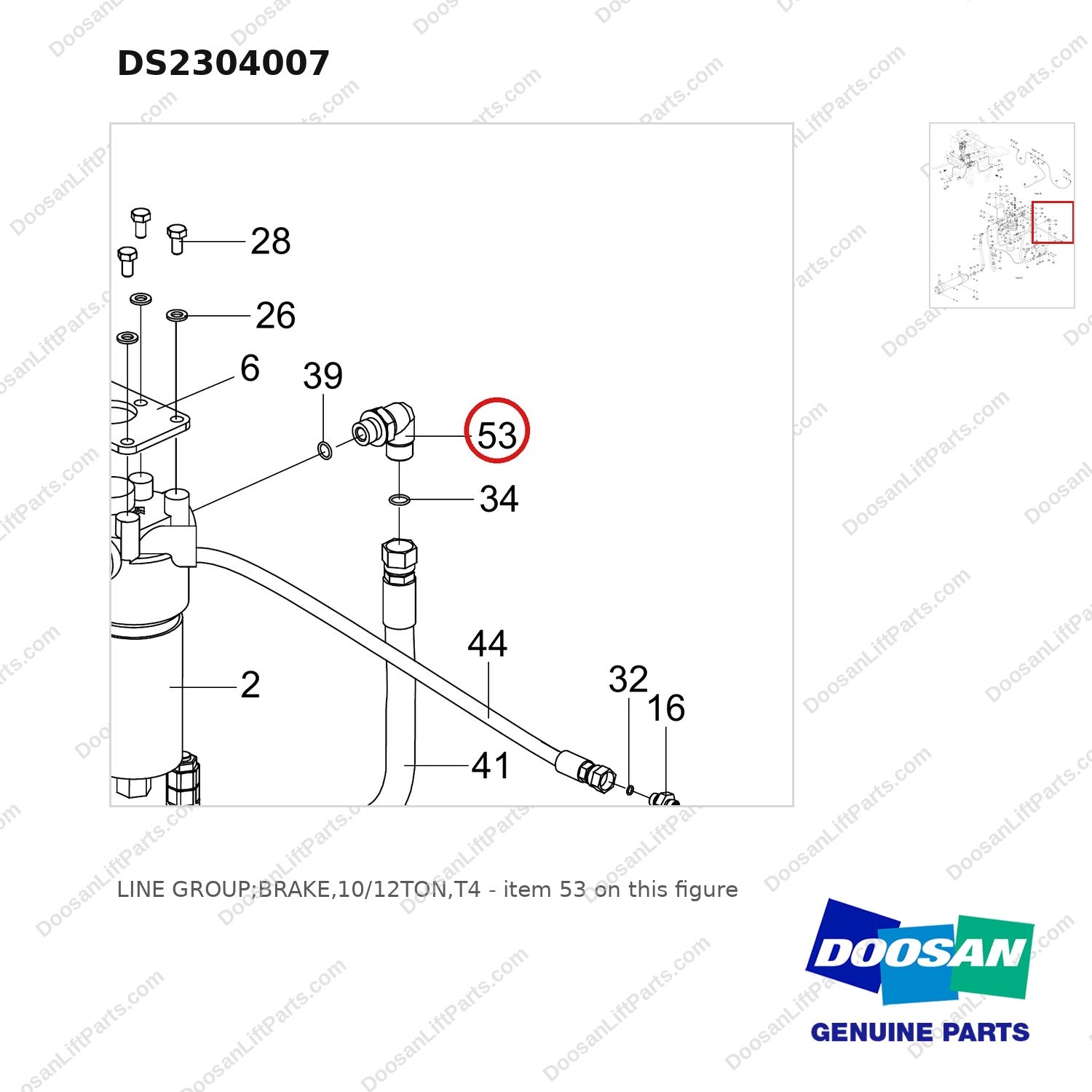DS2304007 LINE GROUP;BRAKE,10/12TON,T4 - parts diagram, item 53 shown - genuine Doosan / Bobcat forklift part