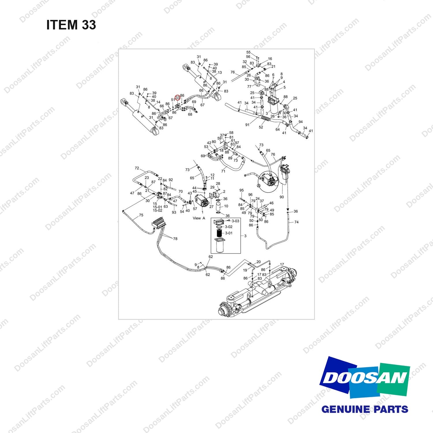 DS2351010 Mast Operating-OCD Type Brake - full parts diagram, item 33 marked - genuine Doosan / Bobcat forklift part