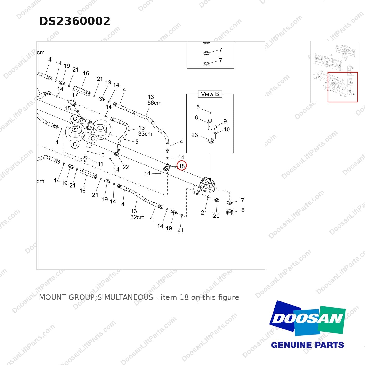 DS2360002 MOUNT GROUP;SIMULTANEOUS - parts diagram, item 18 shown - genuine Doosan / Bobcat forklift part
