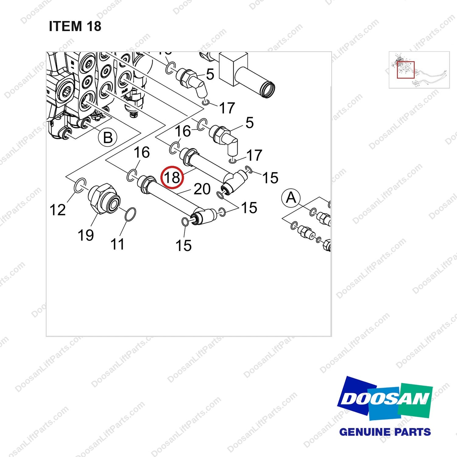 DS2361019 VALVE,MAIN CONTROL;3SPOOL,MAST HEIGHT SA - parts diagram, item 18 shown - genuine Doosan / Bobcat forklift part
