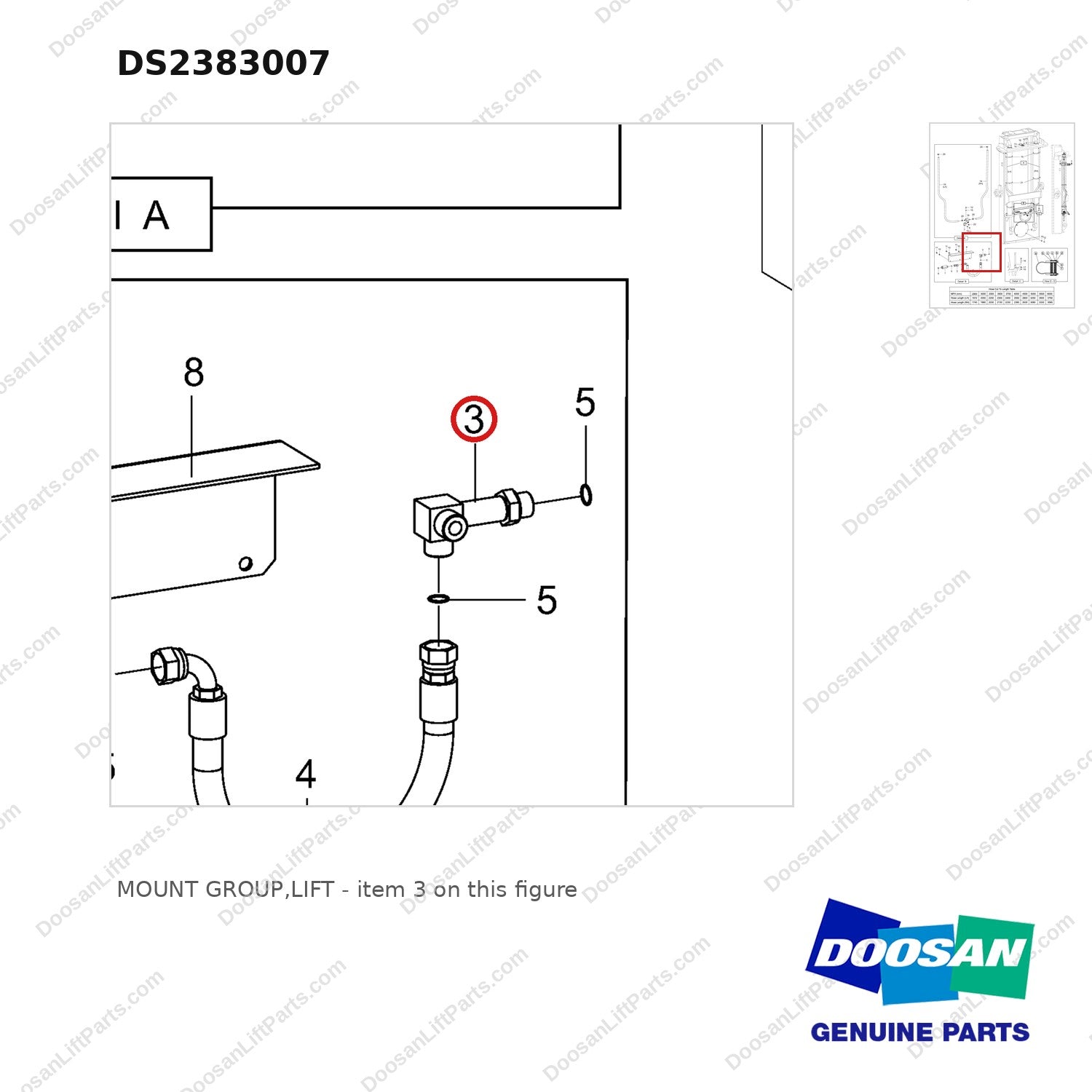 DS2383007 MOUNT GROUP,LIFT - parts diagram, item 3 shown - genuine Doosan / Bobcat forklift part