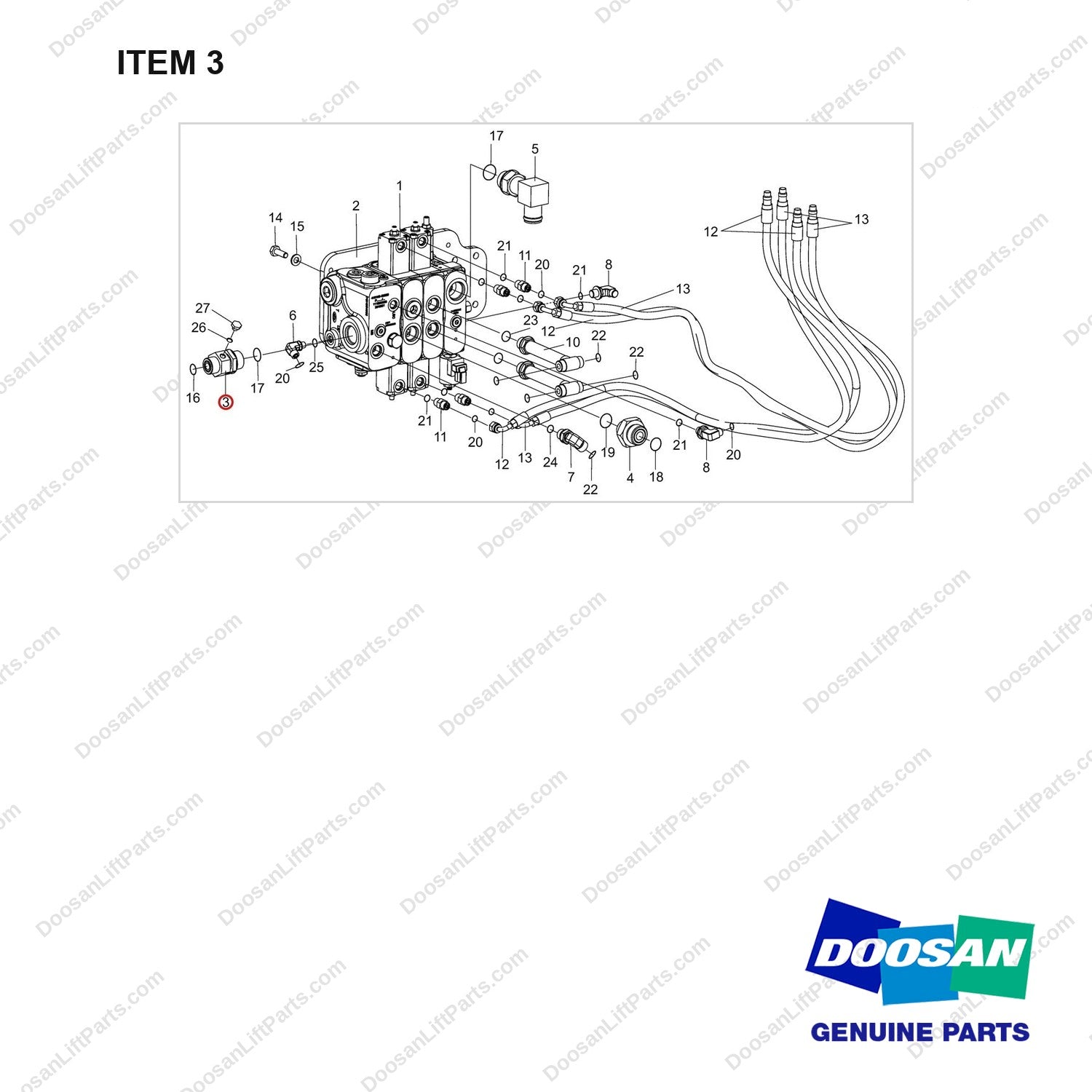 DS2469009 Main Control Valve Sub As-CCLS - full parts diagram, item 3 marked - genuine Doosan / Bobcat forklift part