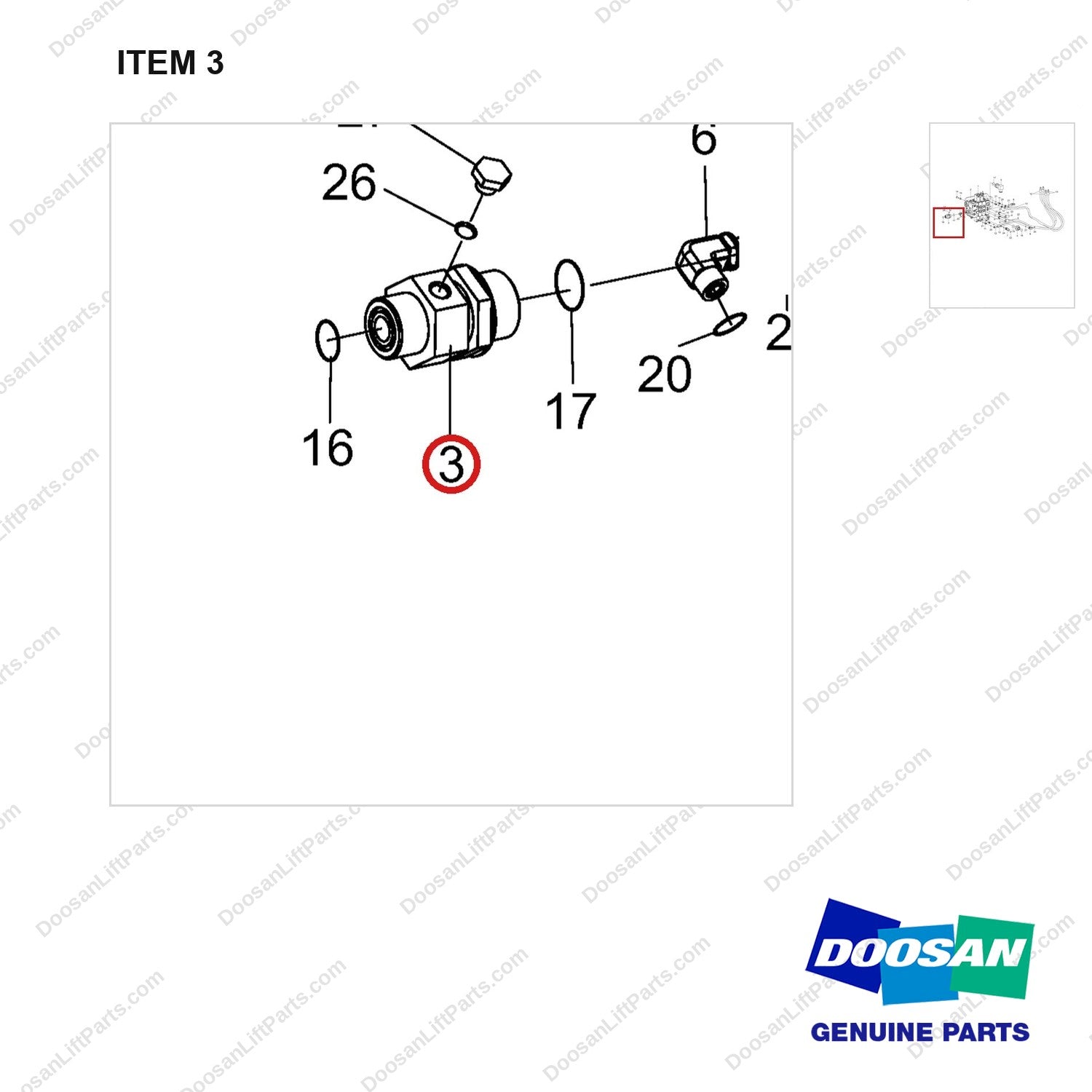 DS2469009 Main Control Valve Sub As-CCLS - parts diagram, item 3 shown - genuine Doosan / Bobcat forklift part