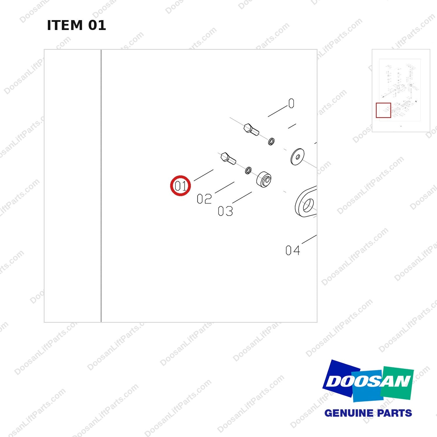 FJ4B-01 FORKLIFT JACK 8800 LB - EXPLODED VIEW - parts diagram, item 01 shown - genuine Doosan / Bobcat forklift part