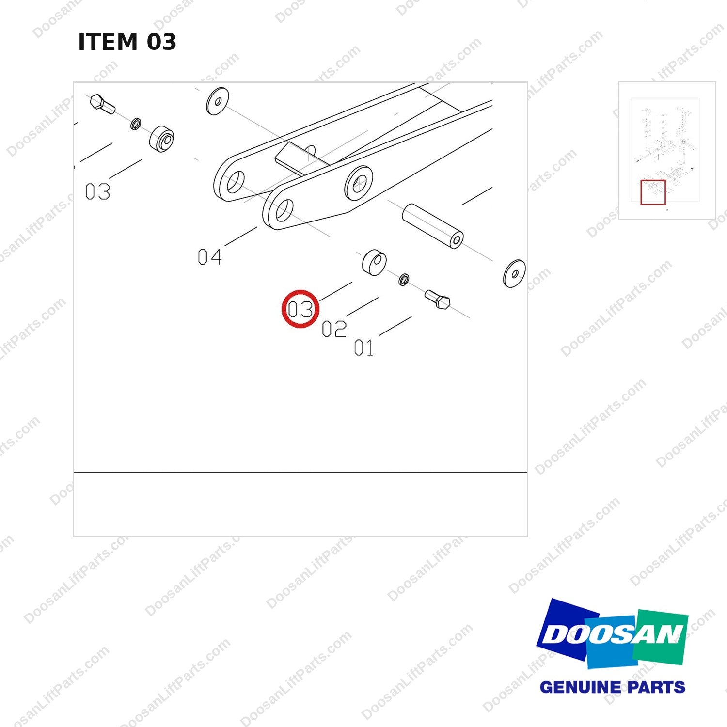 FJ4B-03 FORKLIFT JACK 8800 LB - EXPLODED VIEW - parts diagram, item 03 shown - genuine Doosan / Bobcat forklift part