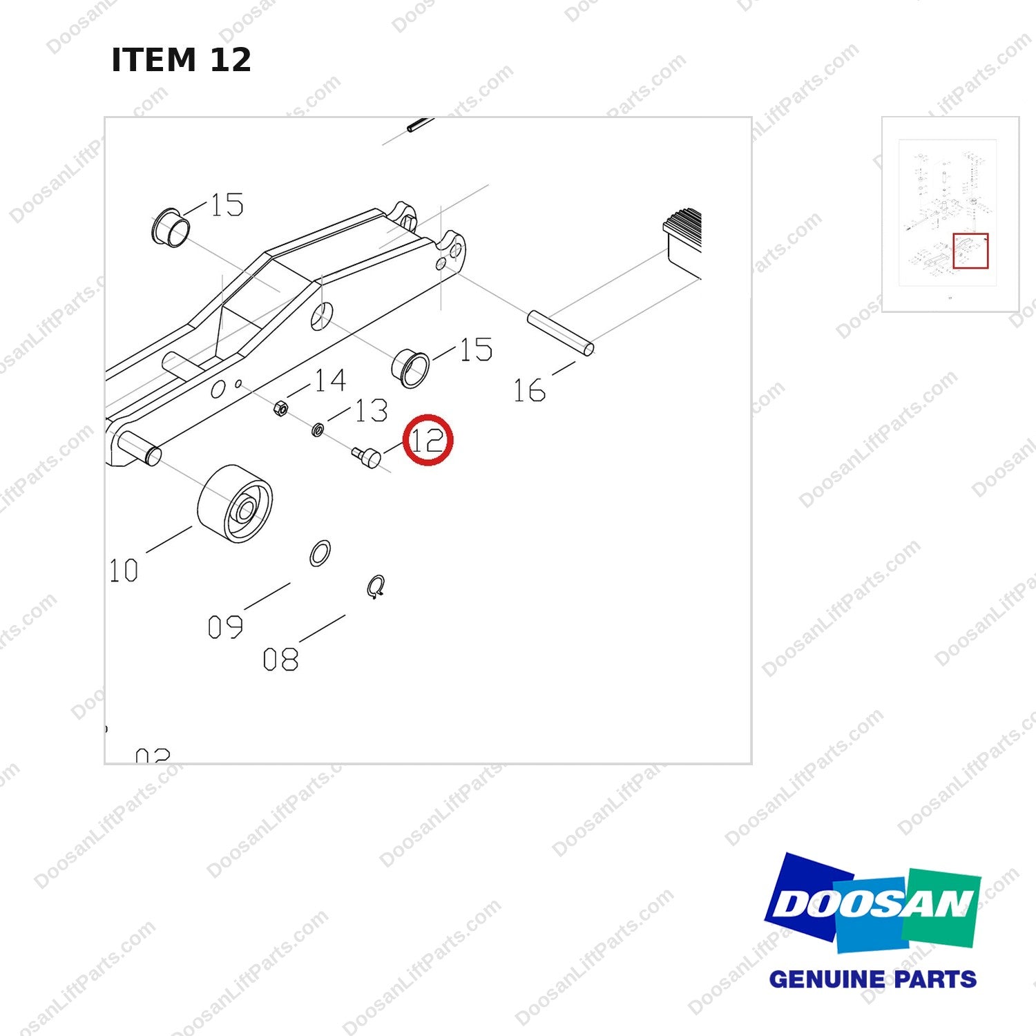 FJ4B-12 FORKLIFT JACK 8800 LB - EXPLODED VIEW - parts diagram, item 12 shown - genuine Doosan / Bobcat forklift part