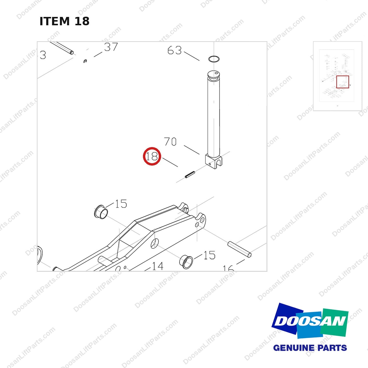FJ4B-18 FORKLIFT JACK 8800 LB - EXPLODED VIEW - parts diagram, item 18 shown - genuine Doosan / Bobcat forklift part