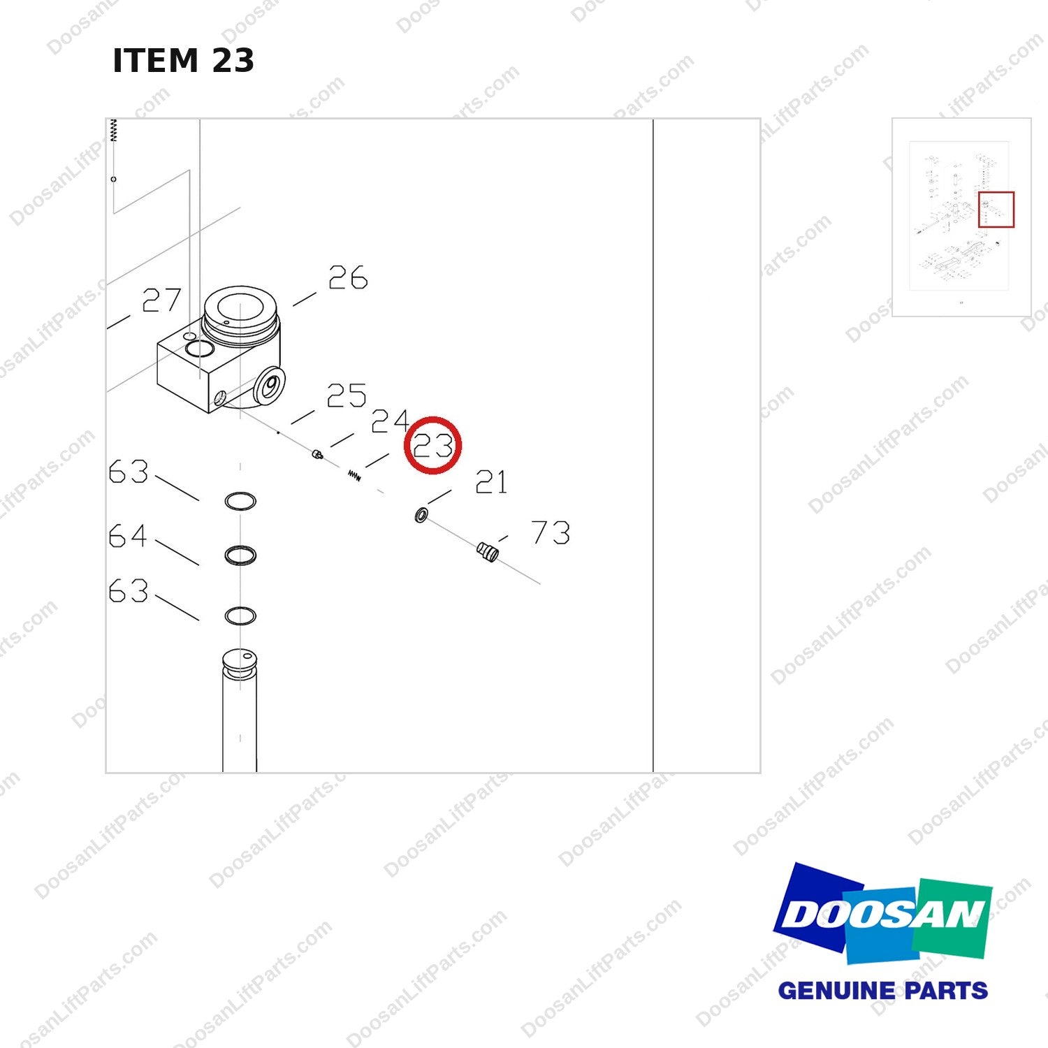 FJ4B-23 FORKLIFT JACK 8800 LB - EXPLODED VIEW - parts diagram, item 23 shown - genuine Doosan / Bobcat forklift part