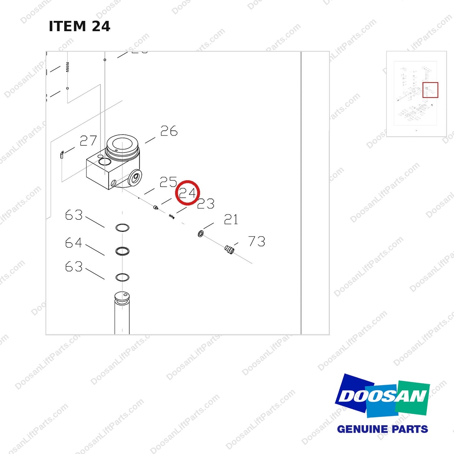 FJ4B-24 FORKLIFT JACK 8800 LB - EXPLODED VIEW - parts diagram, item 24 shown - genuine Doosan / Bobcat forklift part