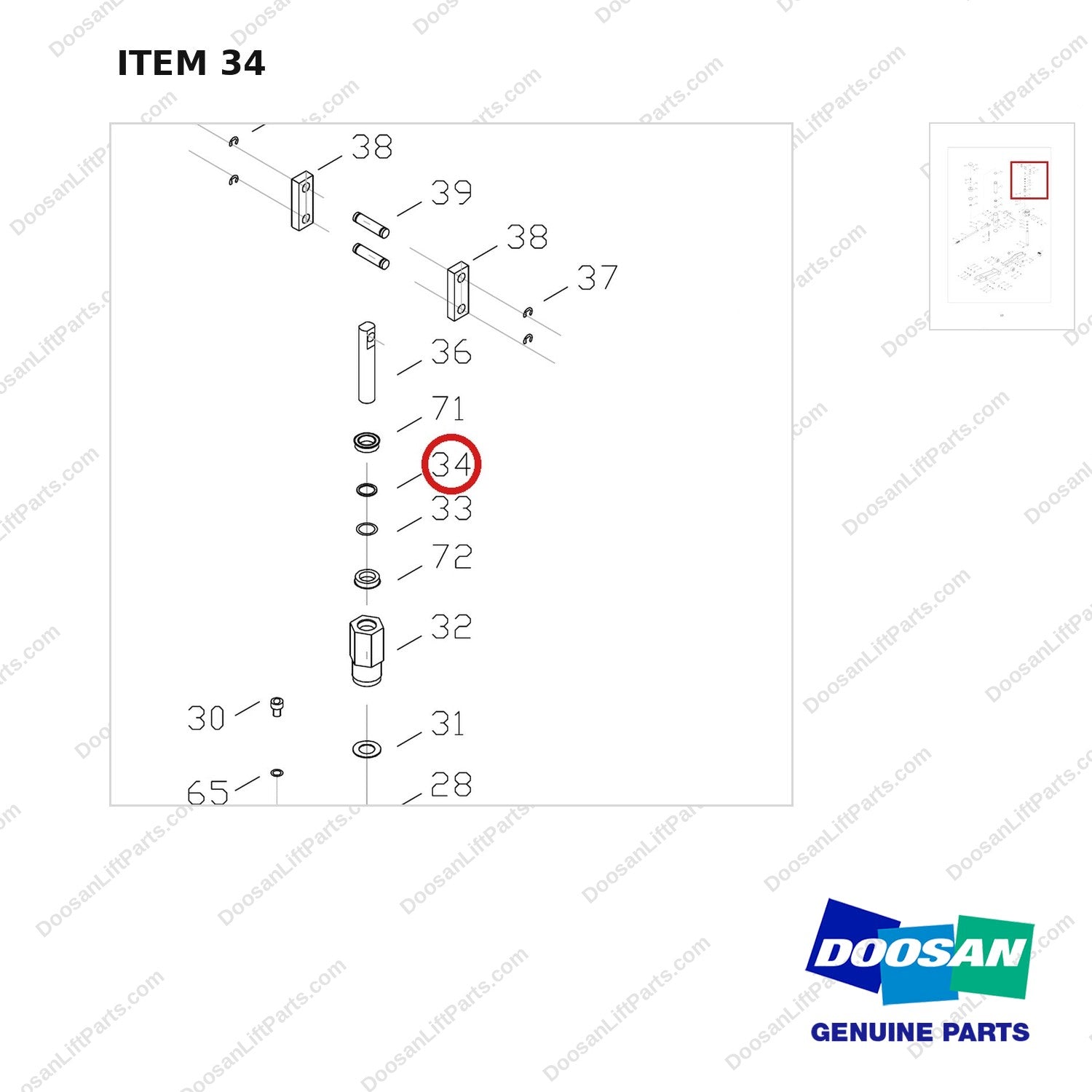 FJ4B-34 FORKLIFT JACK 8800 LB - EXPLODED VIEW - parts diagram, item 34 shown - genuine Doosan / Bobcat forklift part