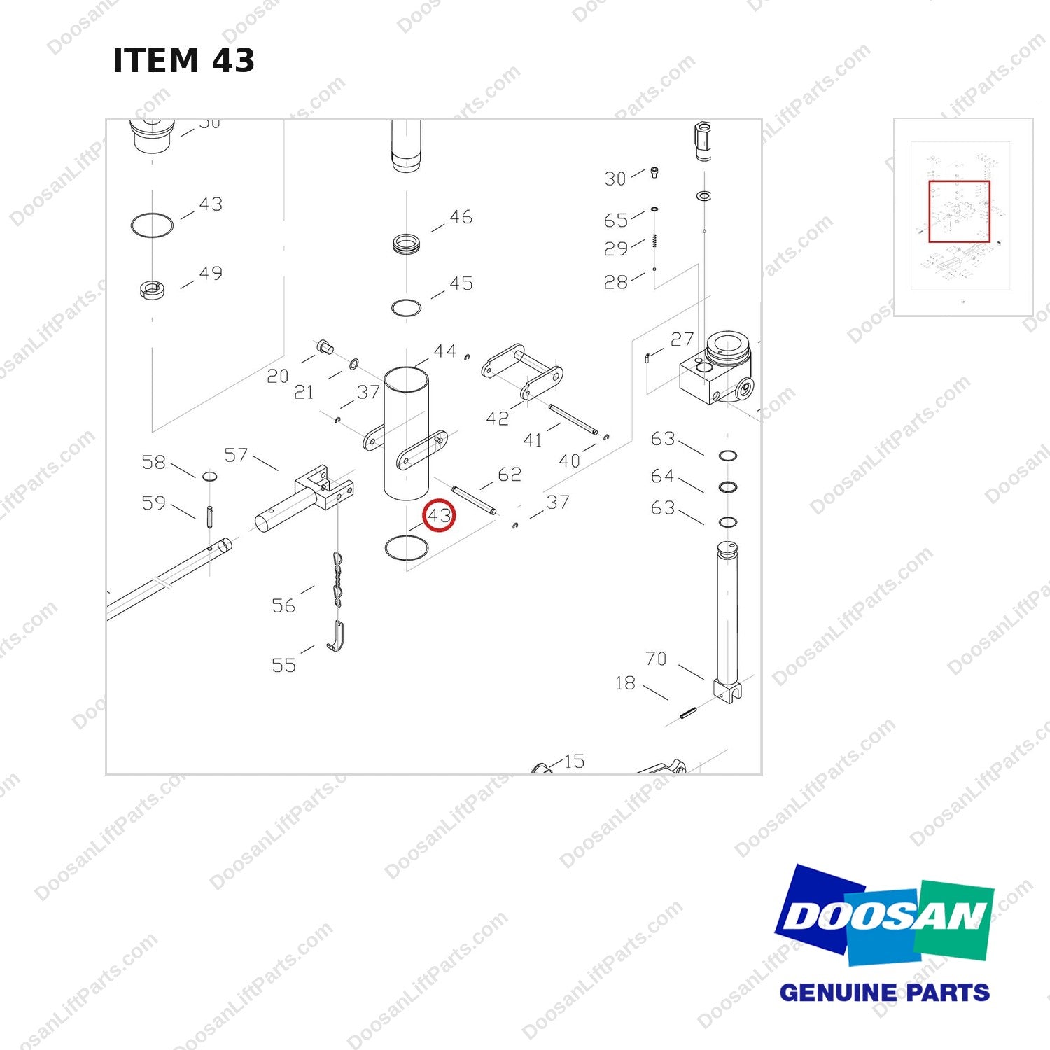 FJ4B-43 FORKLIFT JACK 8800 LB - EXPLODED VIEW - parts diagram, item 43 shown - genuine Doosan / Bobcat forklift part