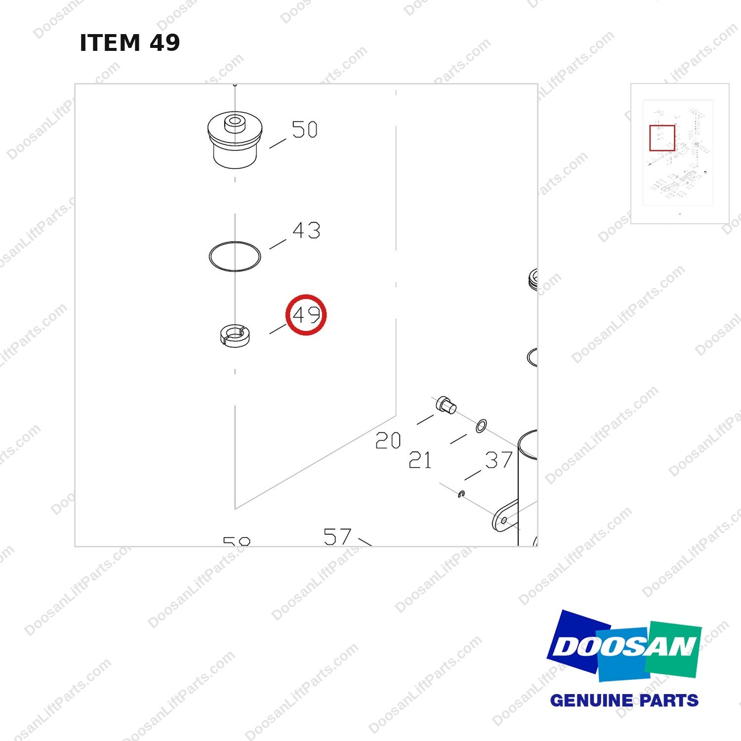 FJ4B-49 FORKLIFT JACK 8800 LB - EXPLODED VIEW - parts diagram, item 49 shown - genuine Doosan / Bobcat forklift part