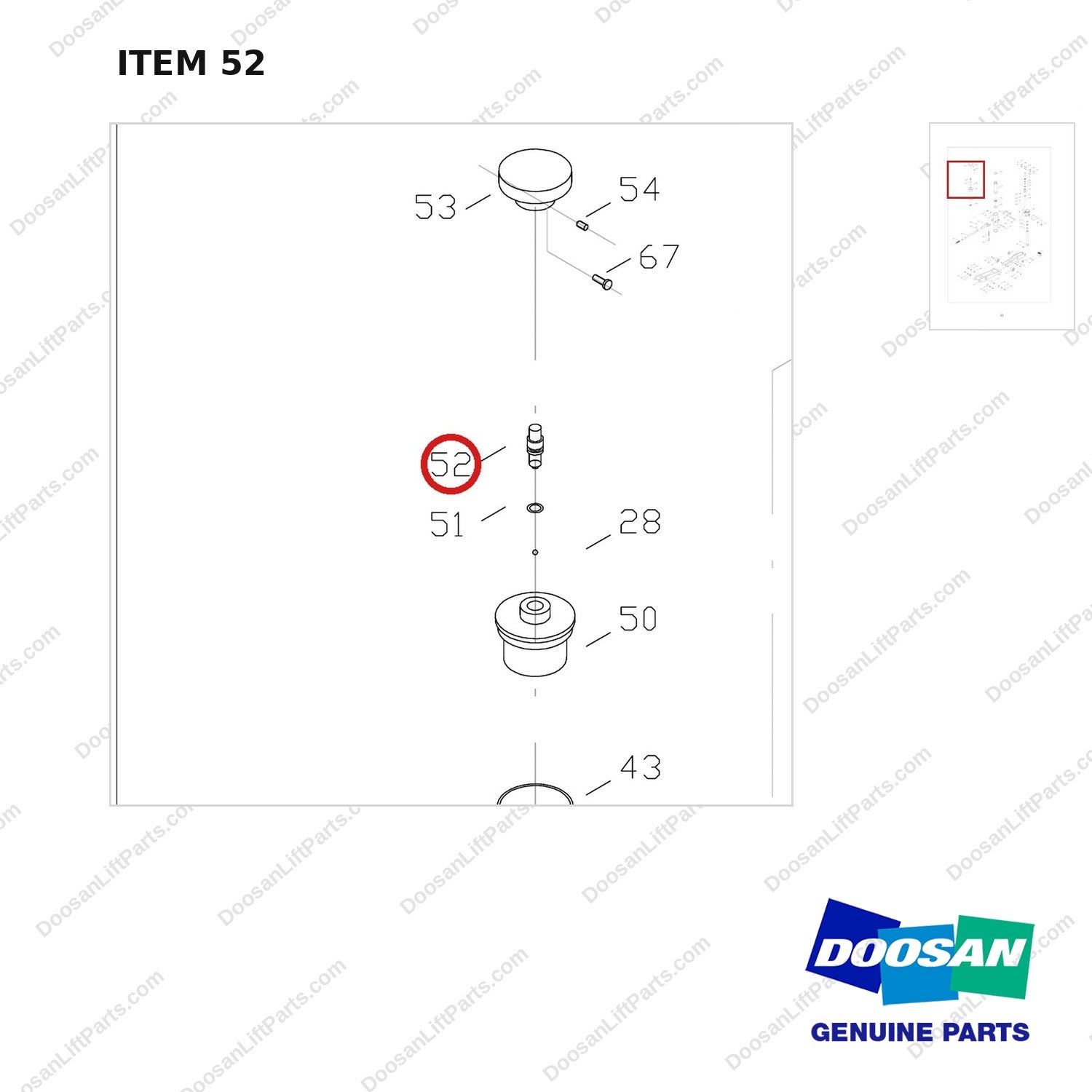 FJ4B-52 FORKLIFT JACK 8800 LB - EXPLODED VIEW - parts diagram, item 52 shown - genuine Doosan / Bobcat forklift part