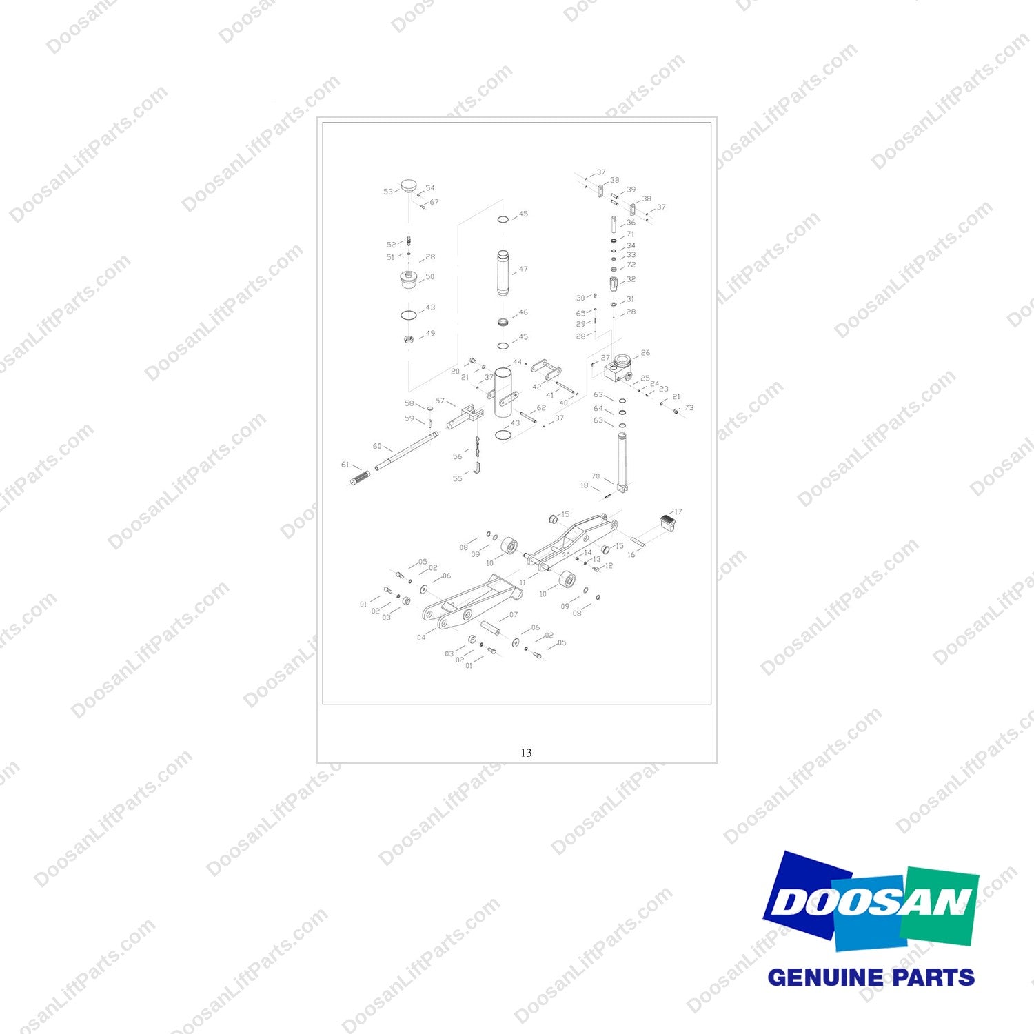 FJ4B-57 FORKLIFT JACK 8800 LB - EXPLODED VIEW - full parts diagram - genuine Doosan / Bobcat forklift part