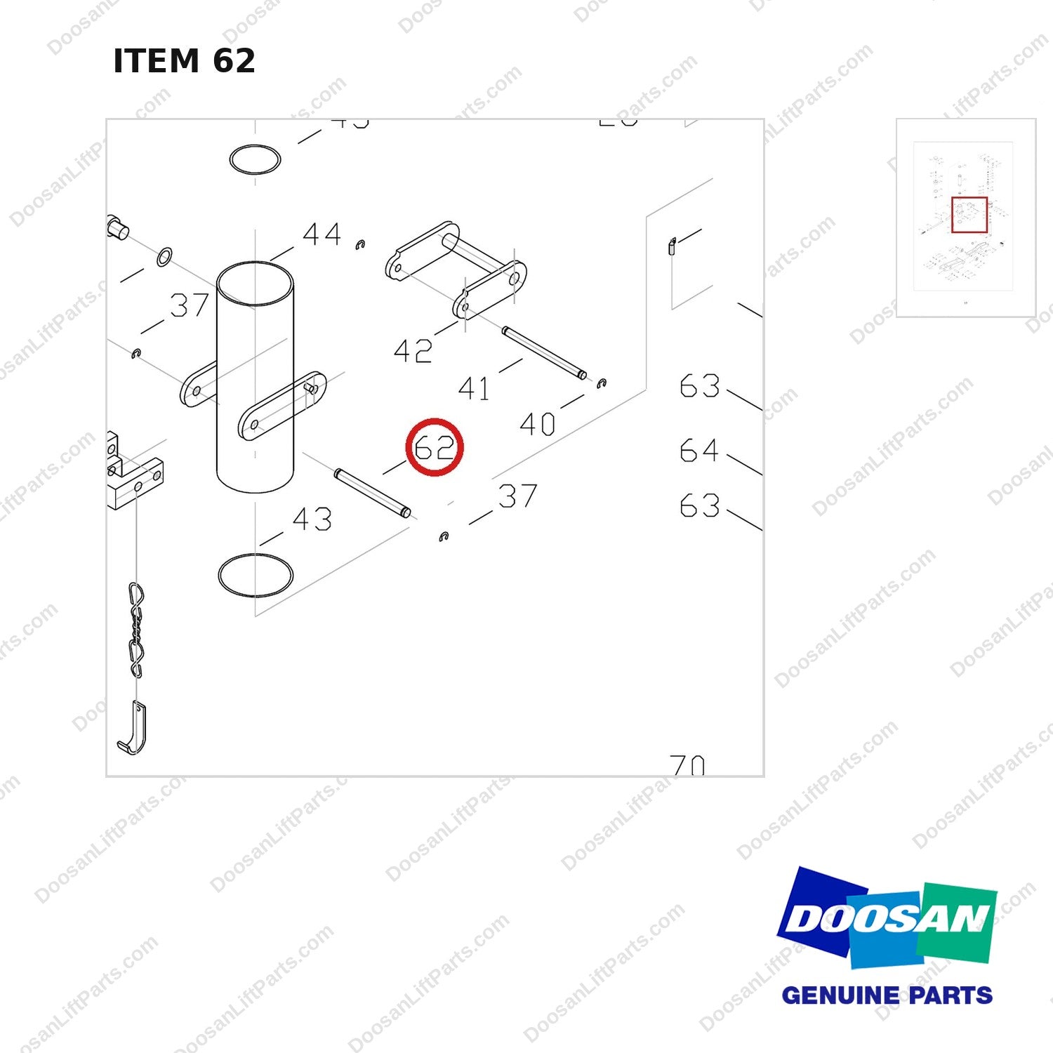 FJ4B-62 FORKLIFT JACK 8800 LB - EXPLODED VIEW - parts diagram, item 62 shown - genuine Doosan / Bobcat forklift part