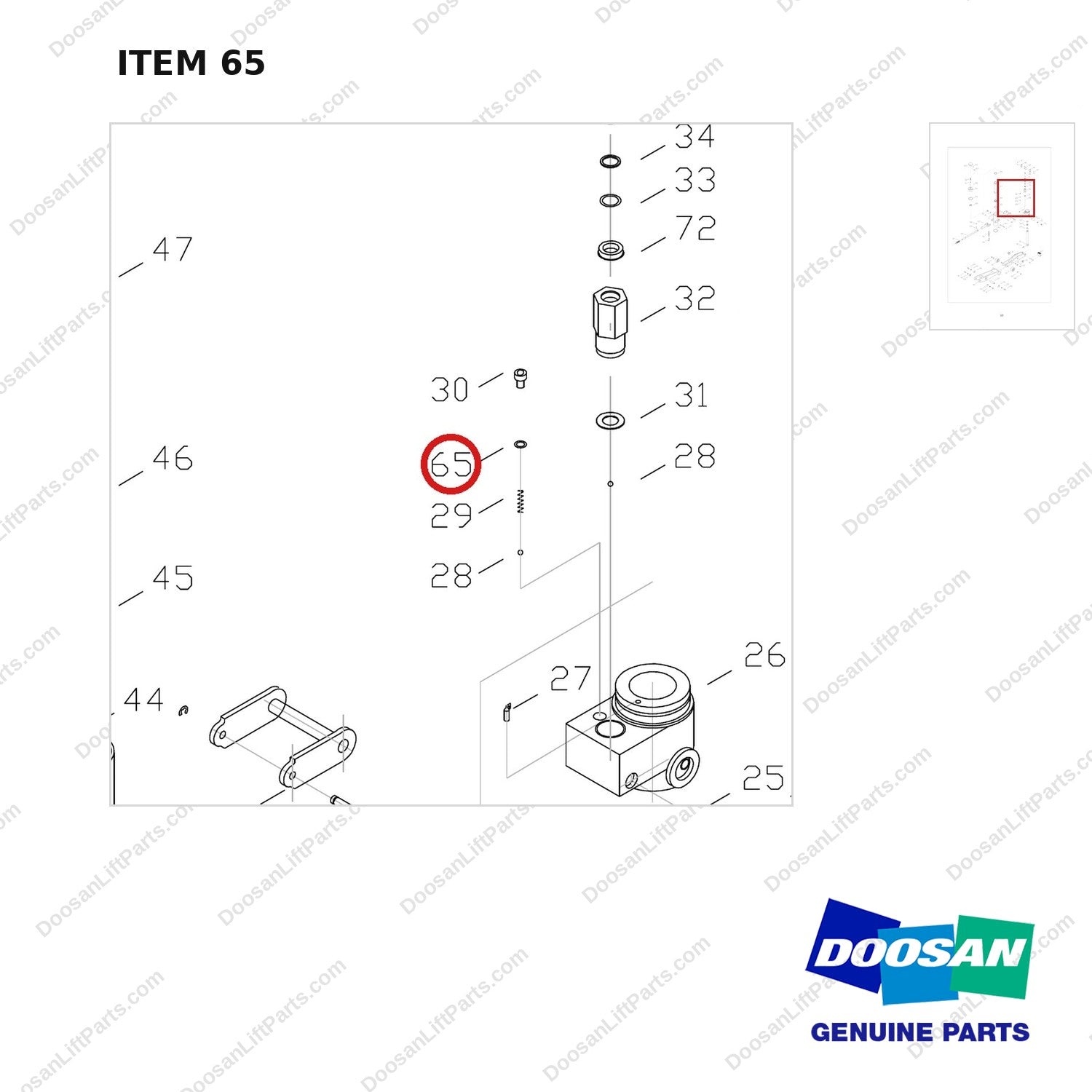 FJ4B-65 FORKLIFT JACK 8800 LB - EXPLODED VIEW - parts diagram, item 65 shown - genuine Doosan / Bobcat forklift part