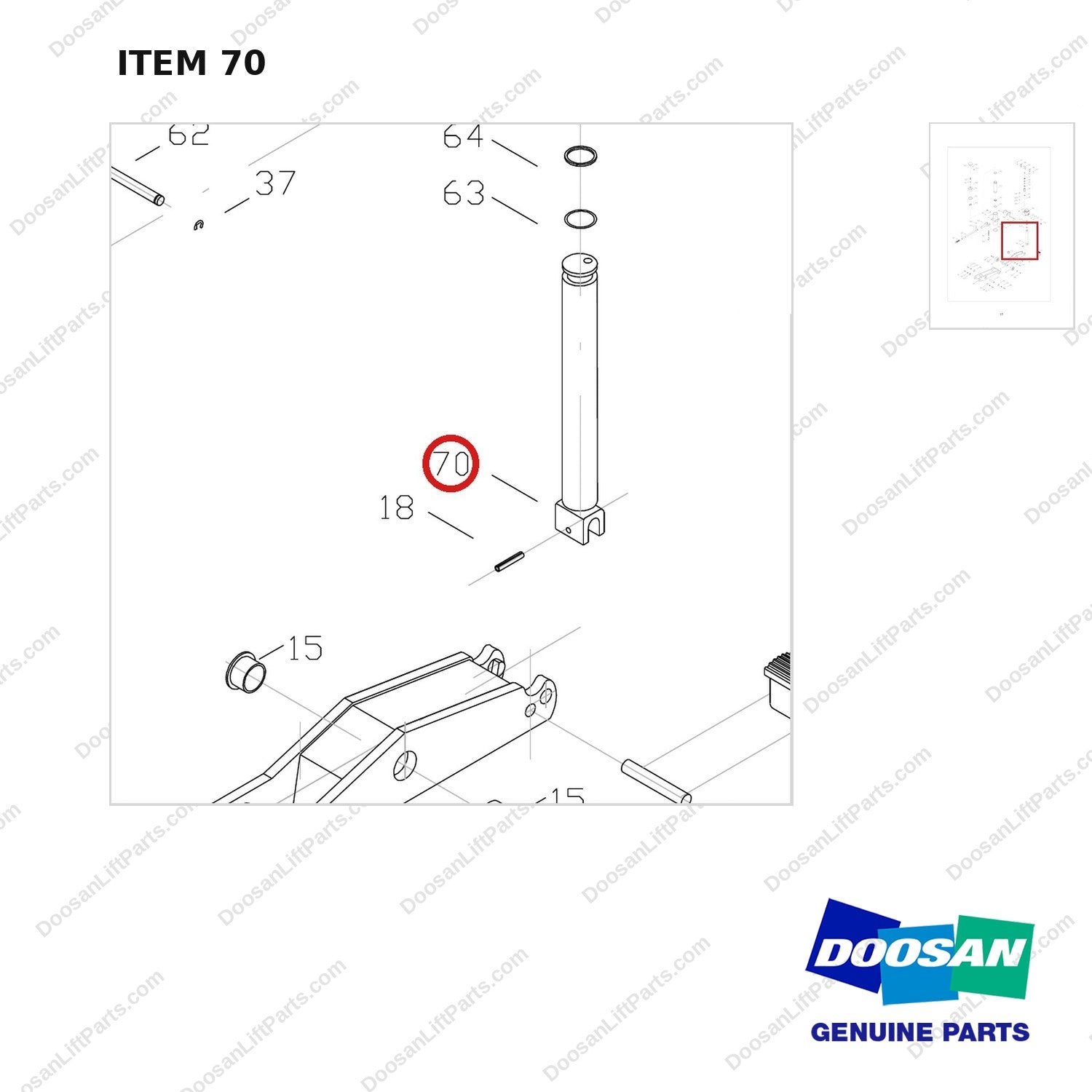 FJ4B-70 FORKLIFT JACK 8800 LB - EXPLODED VIEW - parts diagram, item 70 shown - genuine Doosan / Bobcat forklift part