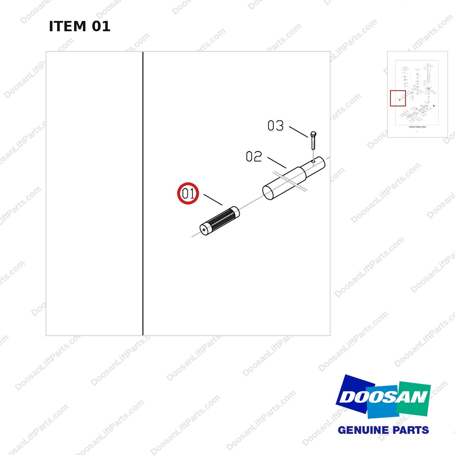 FJ7B-01 FORKLIFT JACK 8800 LB - EXPLODED VIEW - parts diagram, item 01 shown - genuine Doosan / Bobcat forklift part