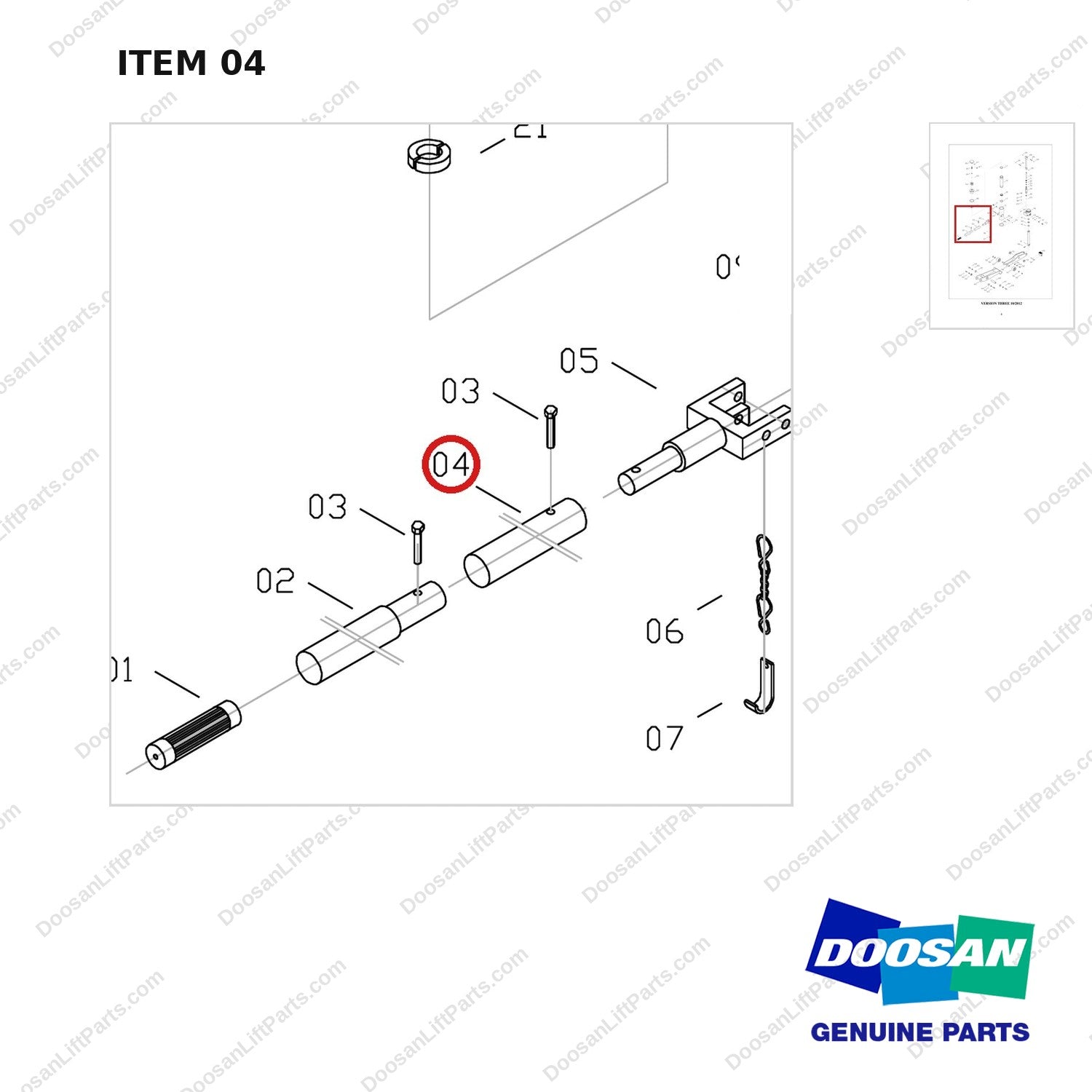 FJ7B-04BC FORKLIFT JACK 8800 LB - EXPLODED VIEW - parts diagram, item 04 shown - genuine Doosan / Bobcat forklift part