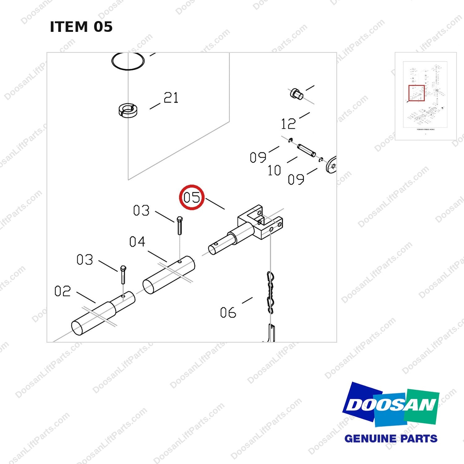 FJ7B-05BC FORKLIFT JACK 8800 LB - EXPLODED VIEW - parts diagram, item 05 shown - genuine Doosan / Bobcat forklift part