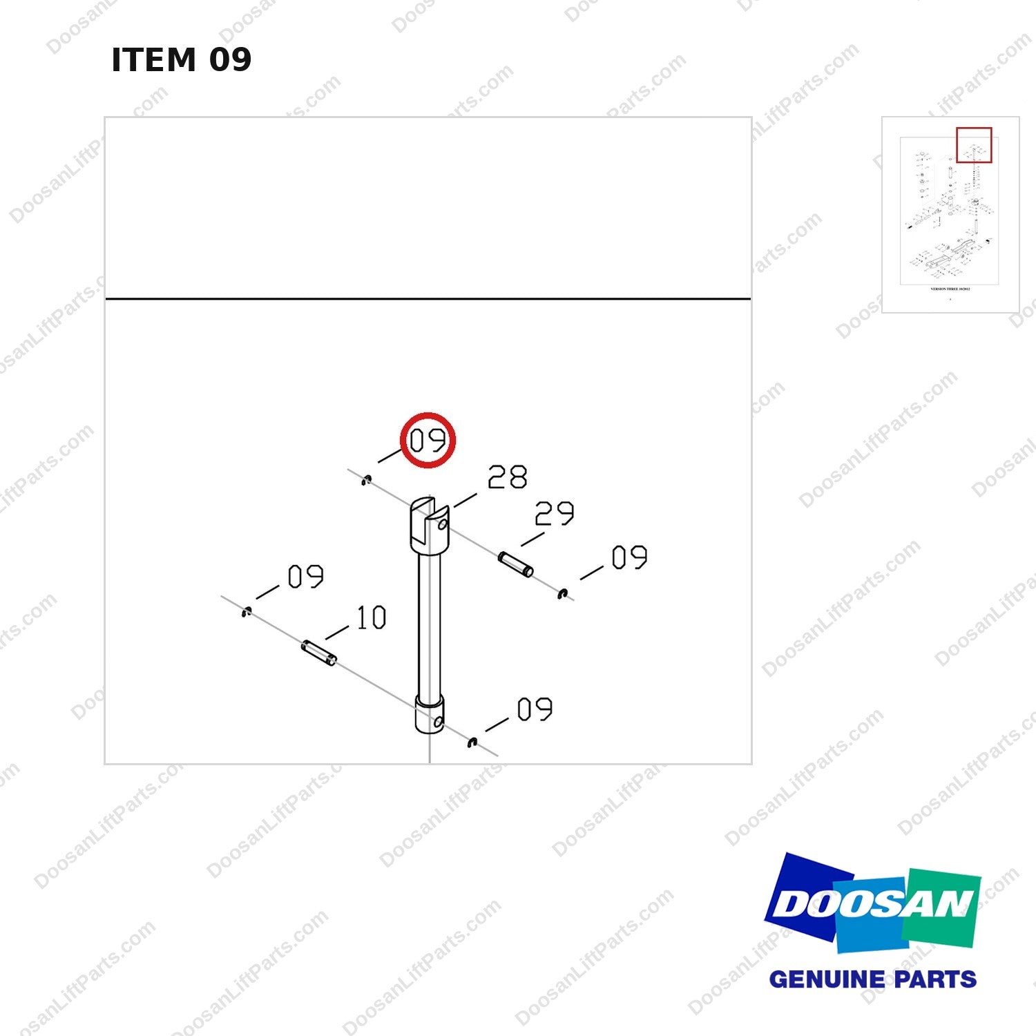 FJ7B-09 FORKLIFT JACK 8800 LB - EXPLODED VIEW - parts diagram, item 09 shown - genuine Doosan / Bobcat forklift part