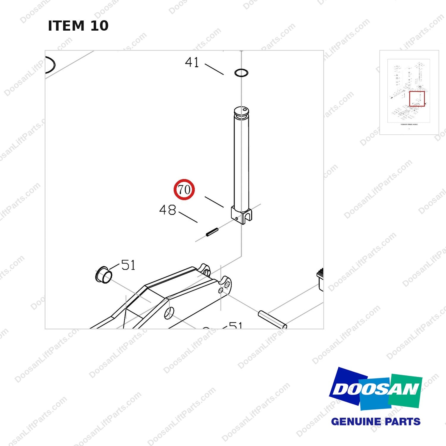 FJ7B-10 FORKLIFT JACK 8800 LB - EXPLODED VIEW - parts diagram, item 10 shown - genuine Doosan / Bobcat forklift part