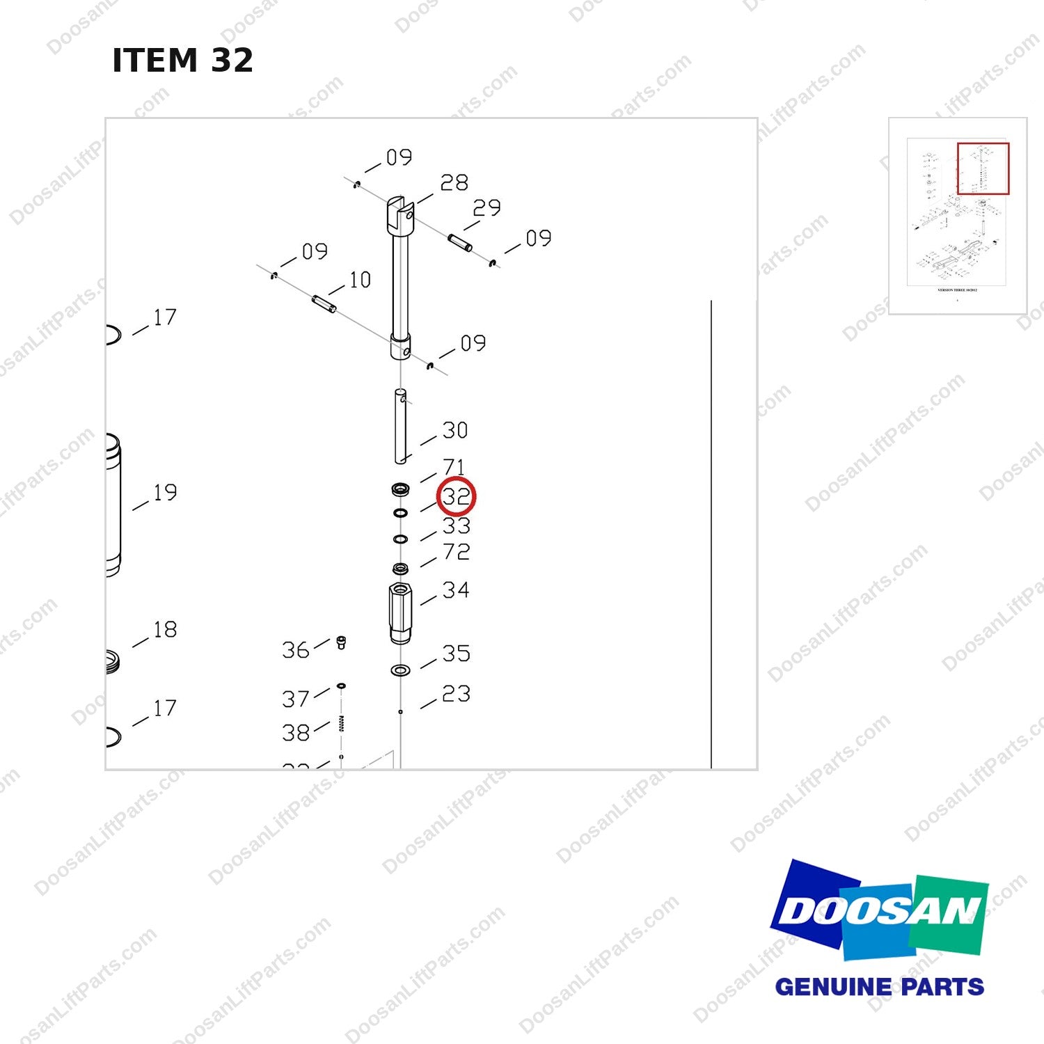 FJ7B-32 FORKLIFT JACK 8800 LB - EXPLODED VIEW - parts diagram, item 32 shown - genuine Doosan / Bobcat forklift part