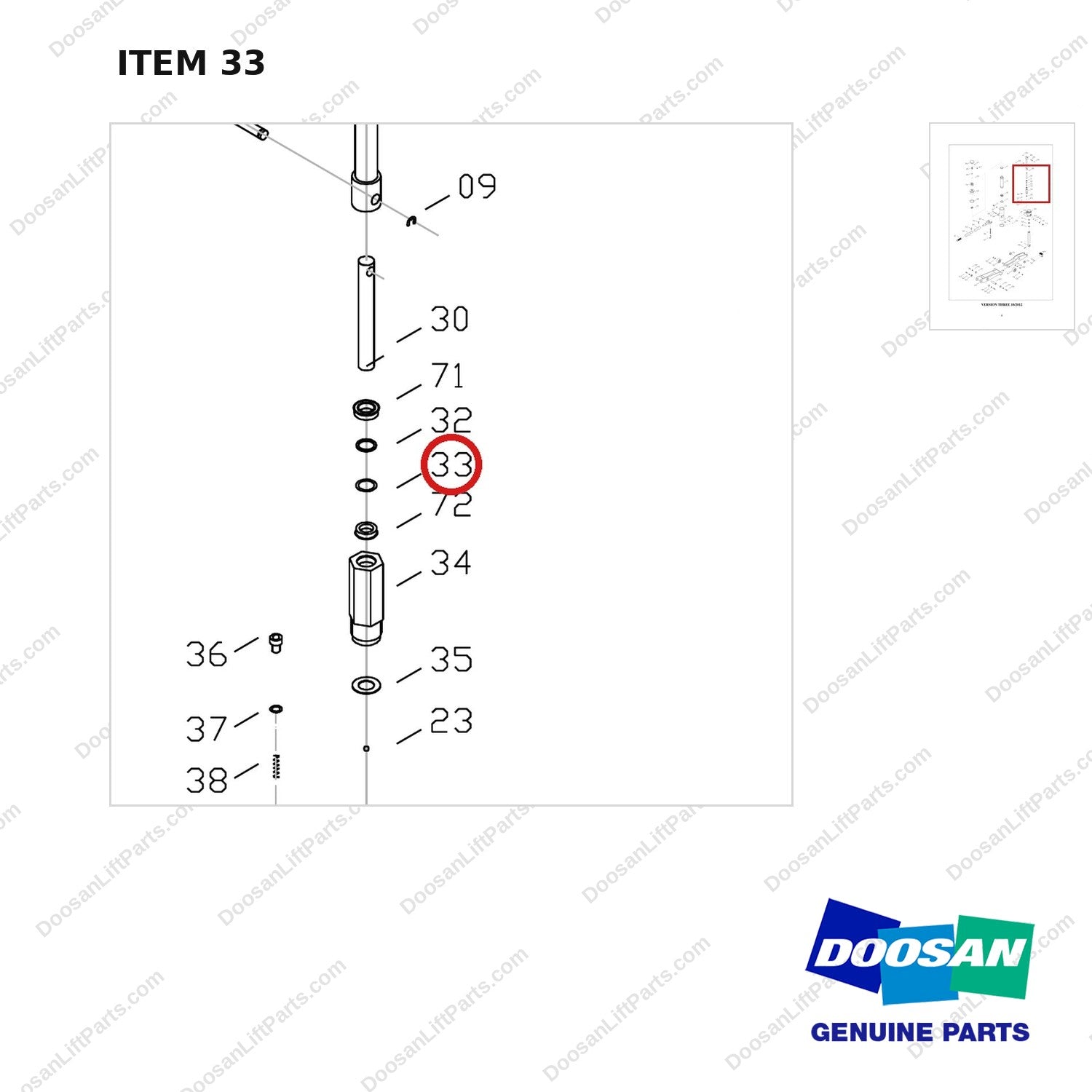 FJ7B-33 FORKLIFT JACK 8800 LB - EXPLODED VIEW - parts diagram, item 33 shown - genuine Doosan / Bobcat forklift part