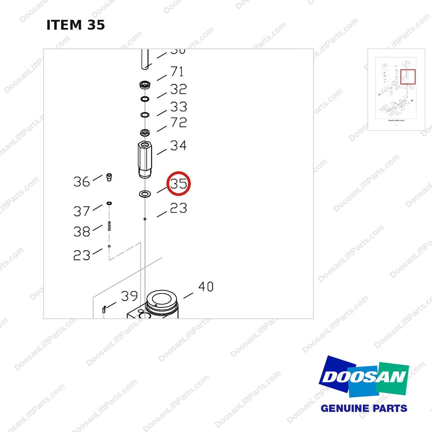 FJ7B-35 FORKLIFT JACK 8800 LB - EXPLODED VIEW - parts diagram, item 35 shown - genuine Doosan / Bobcat forklift part
